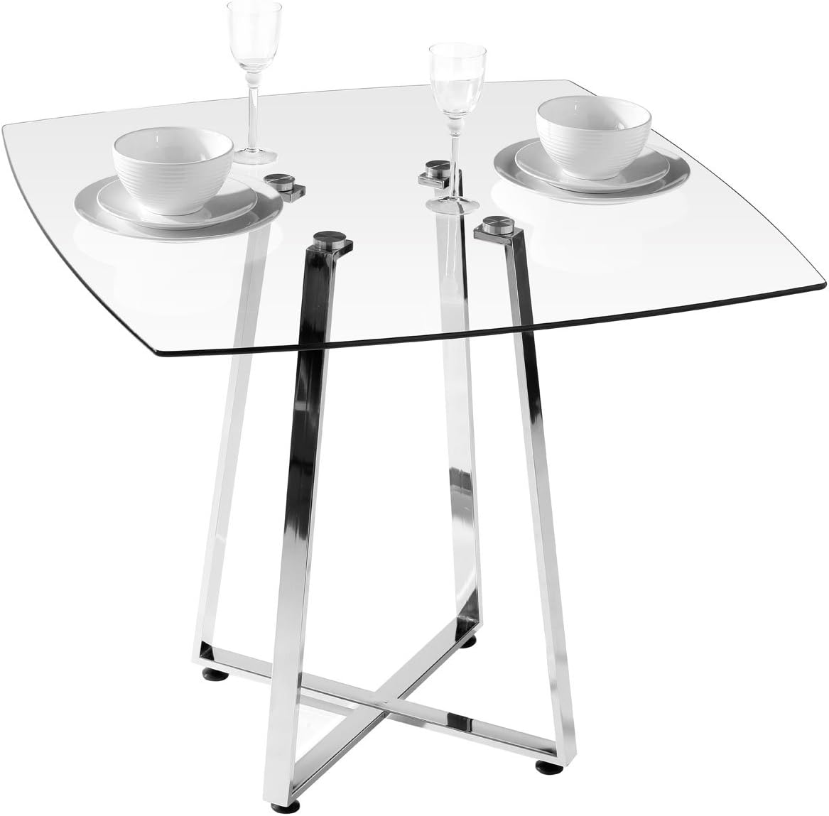 Premier Housewares Dining Table Square Glass Kitchen Table Chrome Legs Glass Table Dinner Table H 76 Cm X W 90 Cm X D 90 Cm