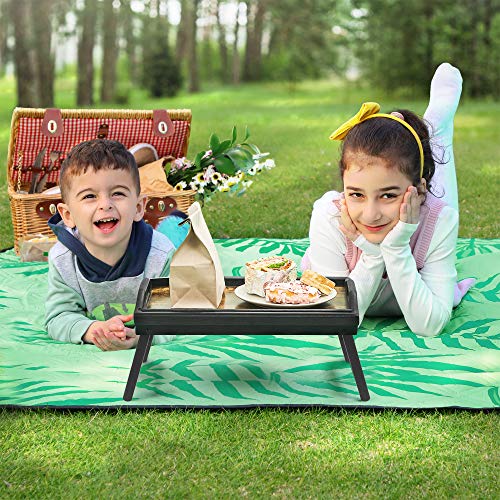 Image of SONGMICS Bed Tray Table with Bamboo Folding Legs, Sofa Breakfast Tray, Serving Tray with Groove for Phone Tablet, Rustic Dark Brown ULLD111B01