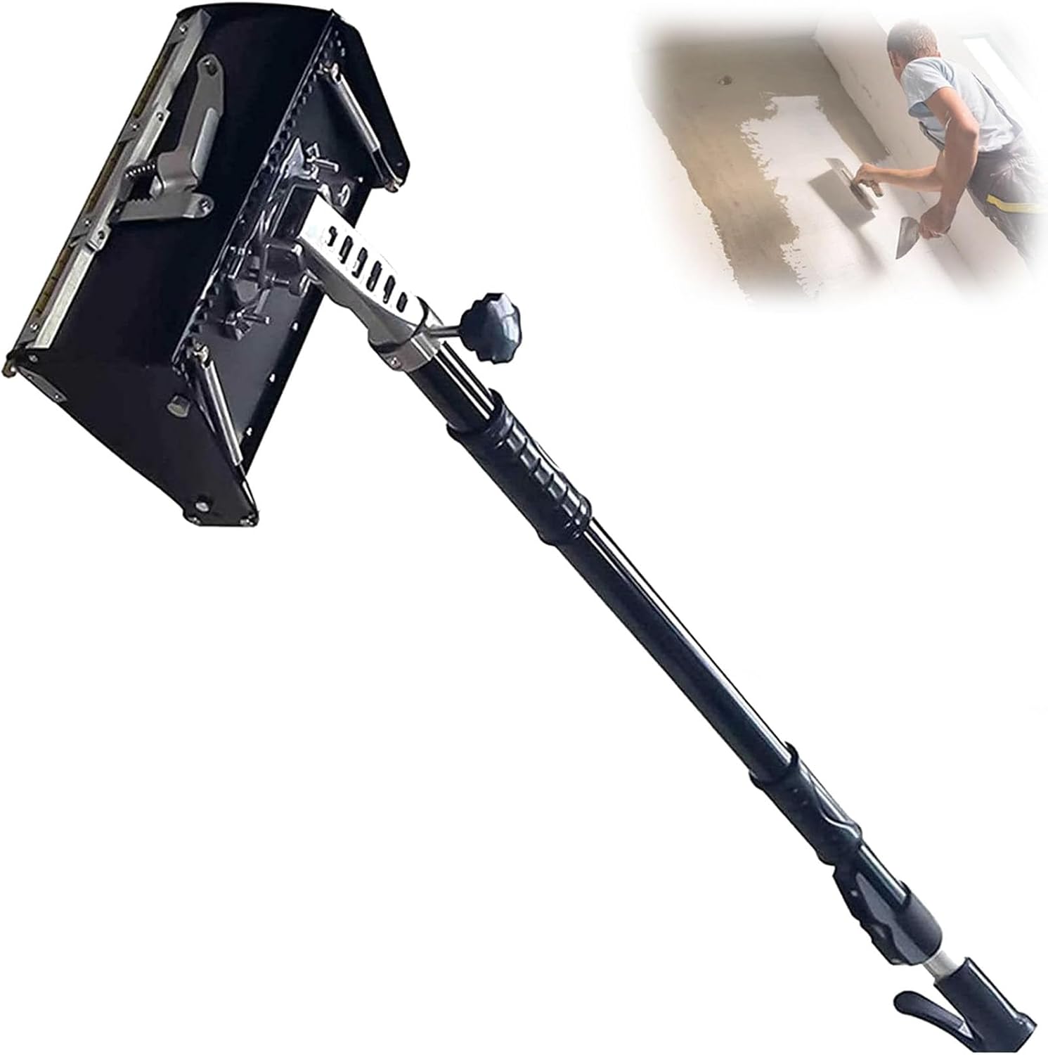 Drywall Flat Box Rendering Machine,Drywall Flat Finishing Tools,with 106-165cm Adjustable Handle,Aluminum Alloy Flat Box Finishing Combo(Size:8in)