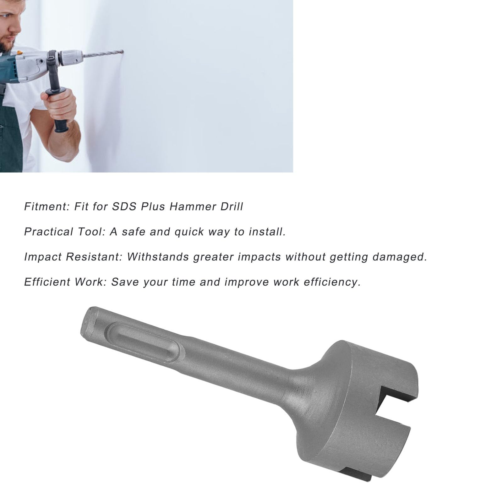 Jauarta Ground Rod Driver Bits Socket Steel Easy Install Sturdy Light Weight Drill Tools for SDS Plus Hammer Drill (Cross)