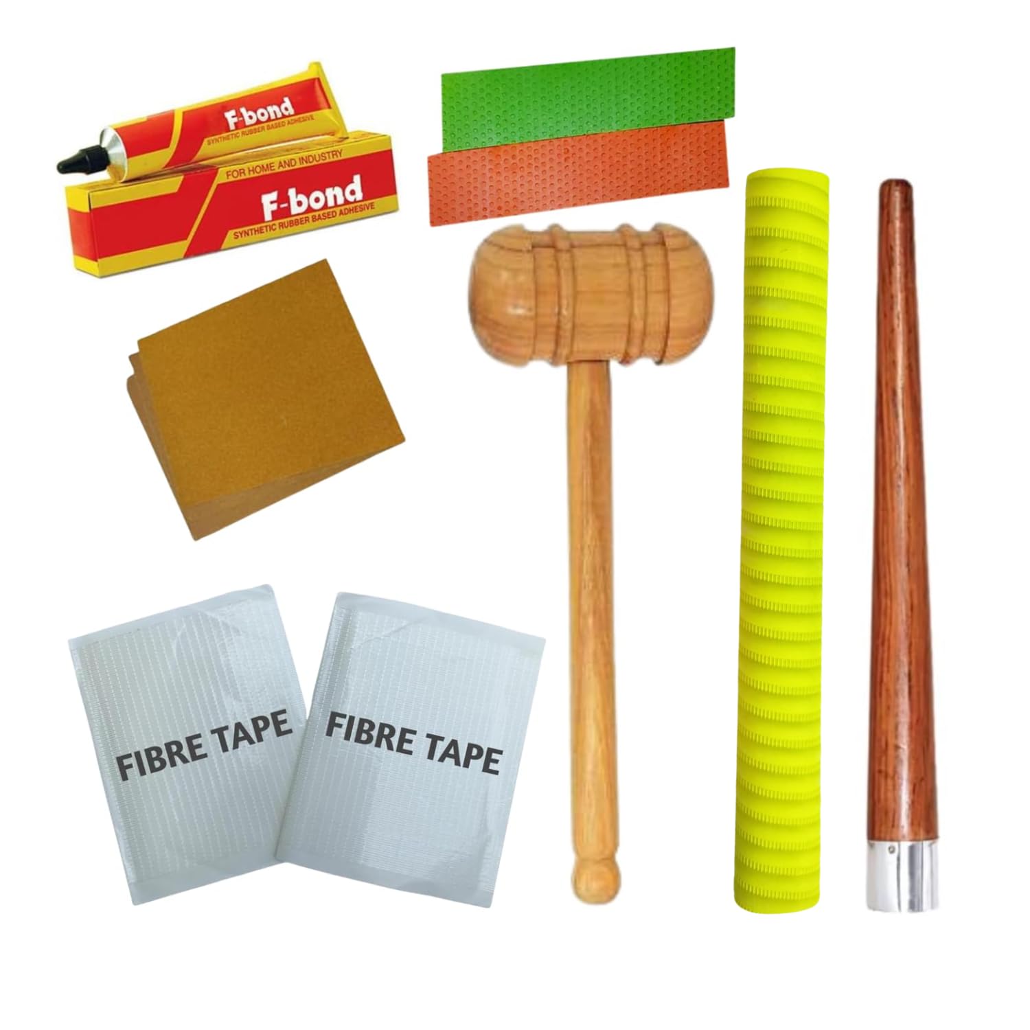Cricket Bat Repair Kit Combo | Wooden Knocking Mallet, Bat Grip, Fibre Tape, Scuff Sheet, Sandpaper & Adhesive | Complete Bat Care & Maintenance Kit for English & Kashmir Willow Bats-image-36
