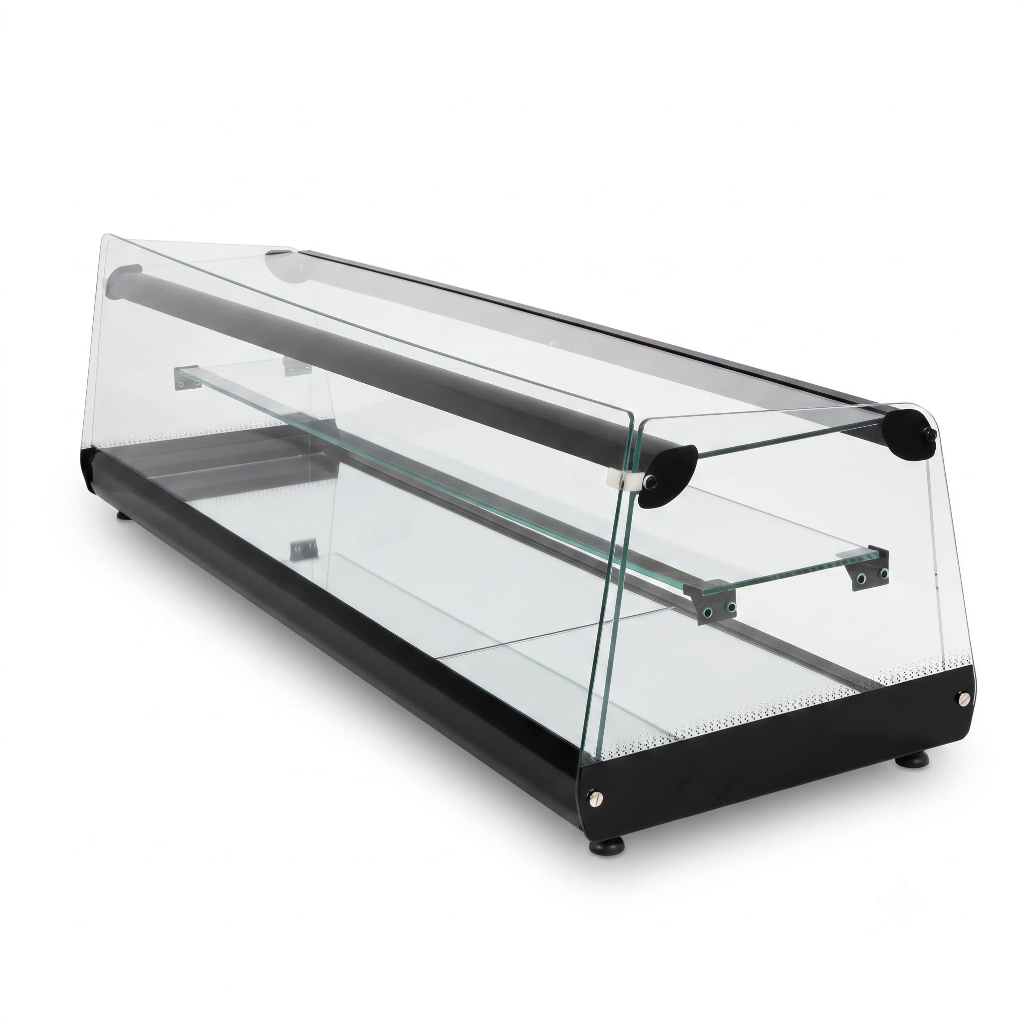 Vitrina Expositora Neutra de Cristal 180,8 x 39 x 34,3 cm, 3 Niveles, Acero Inoxidable, para Bar y Mostrador