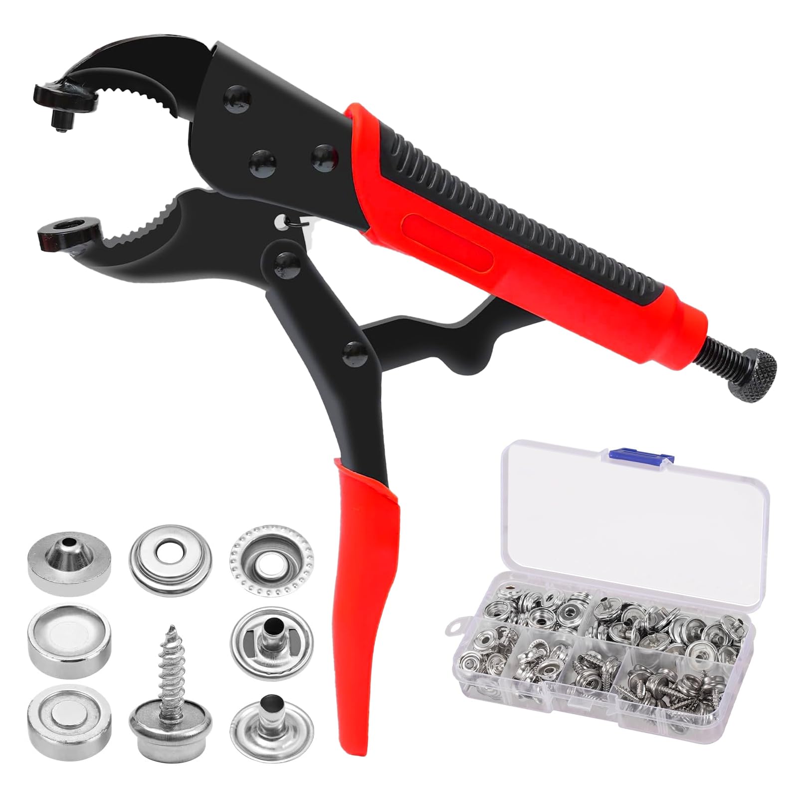 ZhouWei Snap Fasteners Tools Set with 1 Adjustable Pliers 3 Dies and 40 Sets Buttons 15 mm, Metal Snap Fasteners Kit for Leather Denim