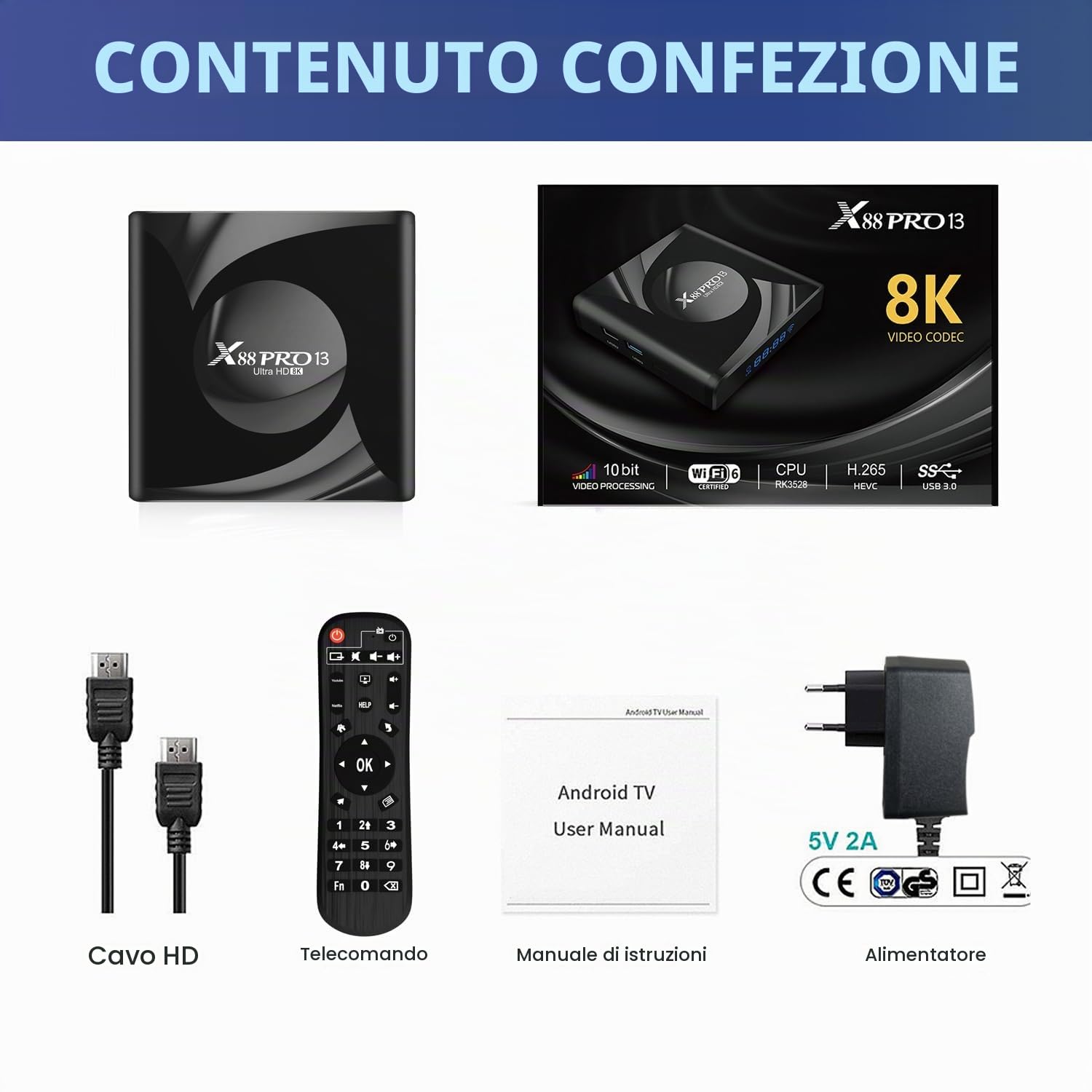 Android tv box,X13 PRO Android 13.0 tv box 4GB RAM 32GB ROM RK3528 Quad-Core 64bit Cortex-A53 Mali 450 MP2 GPU Support 2.4/5.0GHz WIFI BT5.0 10/100M Ethernet H.265 8K 3D 1080P DLNA HDMI 2.0 USB 3.0