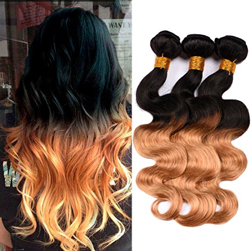 Dai Weier Meche Bresilienne Lot 3 Extension Tissage Ombre Hair Humain Bresilien Vierge Remy Blond Ondule Hair Bundles Body Wave 16 18 20 pouces