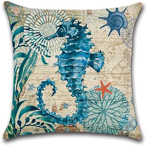 Blue Ocean Theme Nautical Coastal Octopus Hippocampus Turtle Whale Mediterranean Style Decorative Pillow Cases Home Decor Square 18x18 Inches Pillowcases