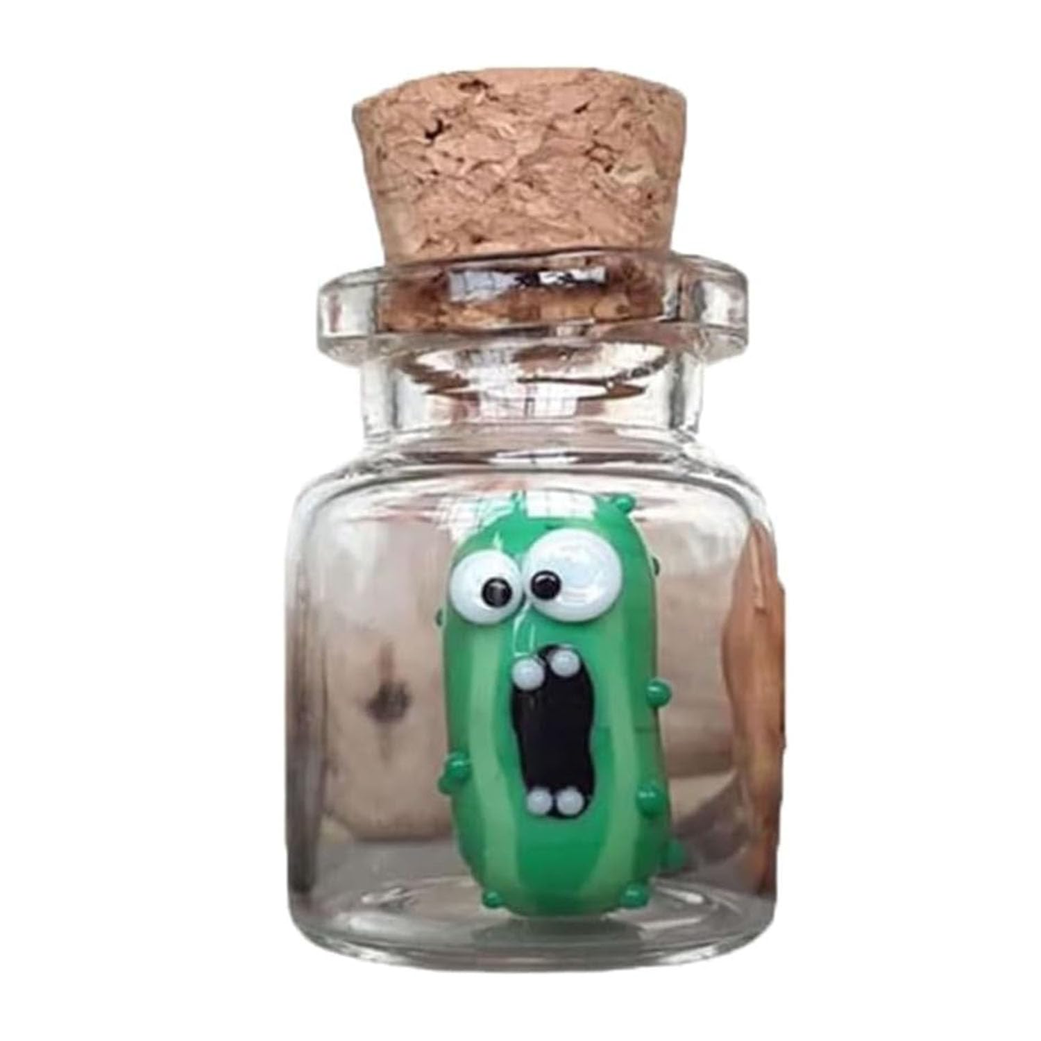 Miniature Glass Screaming Pickle in a Bottle, Handmade Jars of Screaming Pickle Sculpture, Cute Tiny Pickle, Mini Emotional Support Pickle Ornament, for Pickle Lovers
