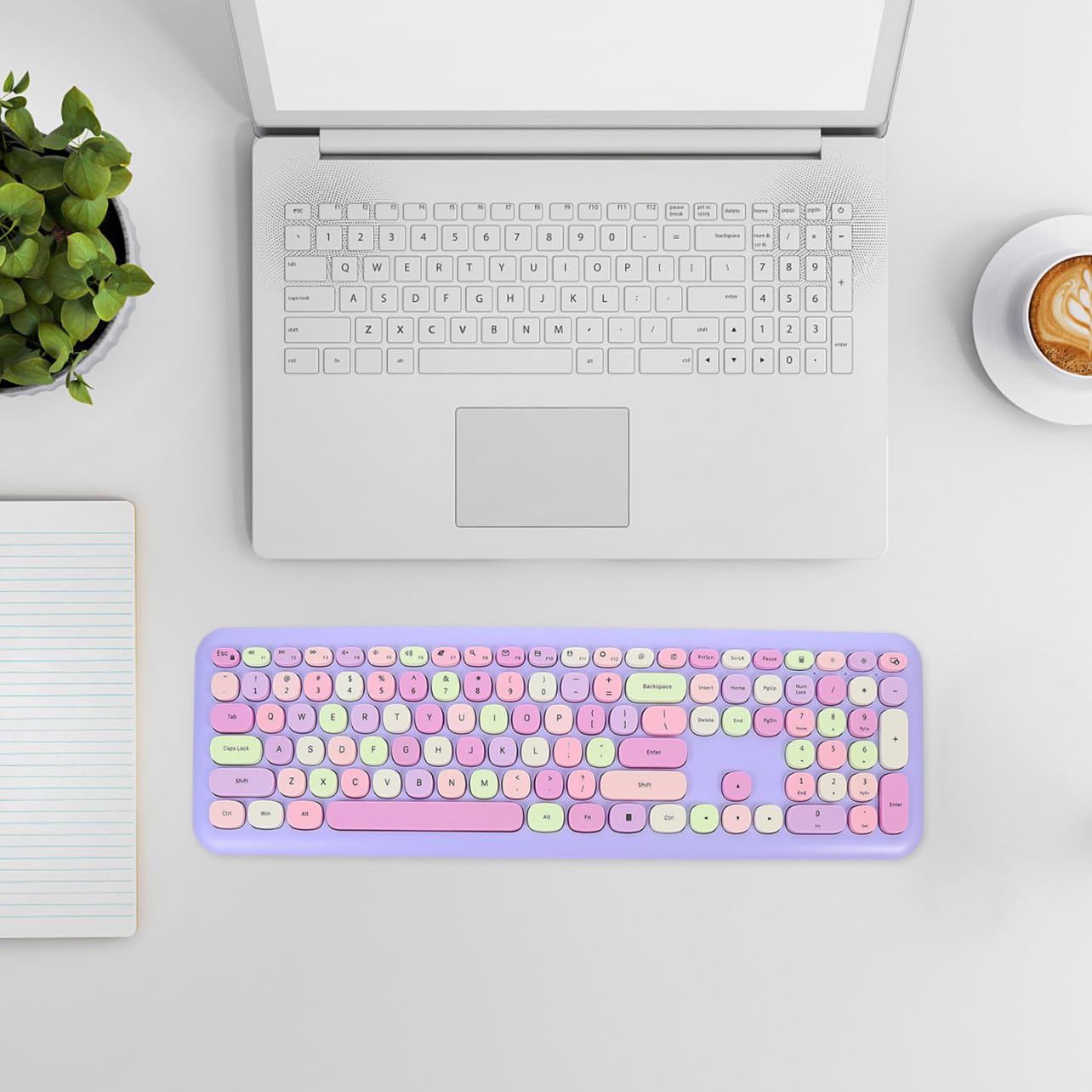 Housoutil Set Tastiera e Mouse Wireless Ergonomici in Abs, Connessione Ricevitore Usb, Compatibili con Sistemi Operativi, per Laptop e Desktop, Lavoro e Giochi