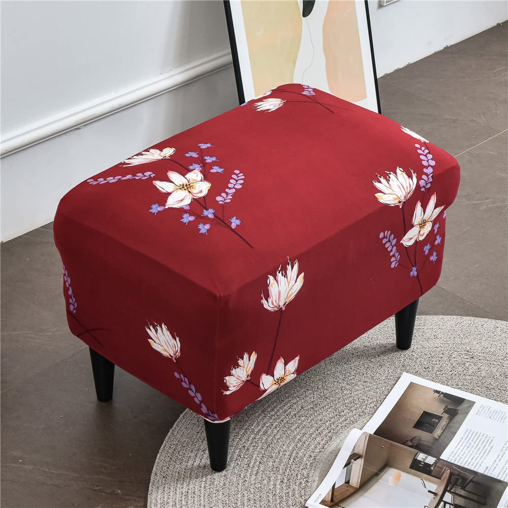 Highdi - Funda Para Sillón De Orejas Elástica 2 Piezas Con Funda De Cojín Y Otomana - Protector Antimanchas, Color Burdeos