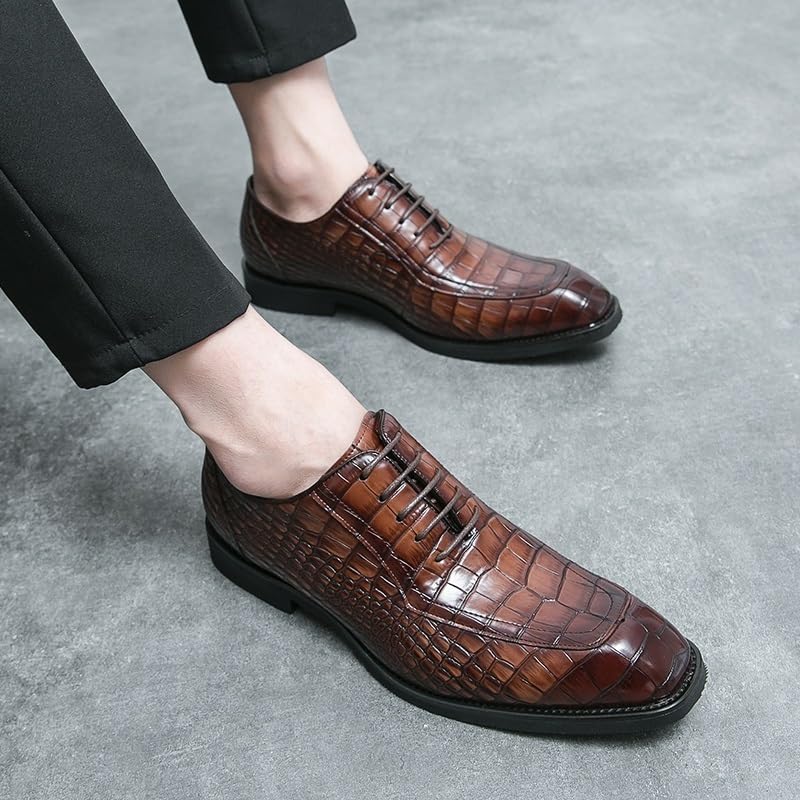 Mens Dress Oxford Shoes Luxury Leather Business Brogue Anti-Slip Rubber Sole Slip Resistant Block Heel Office Lace Up4