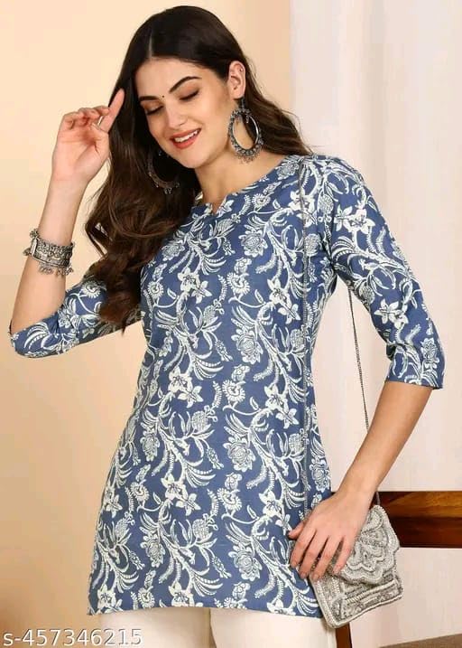 Image of SIROTA Rayon Short Top for Women | Tunic for Jeans | Western Short Kurti | Stylish Straight Ladies Kurta | Ethnic Kurta for Girls