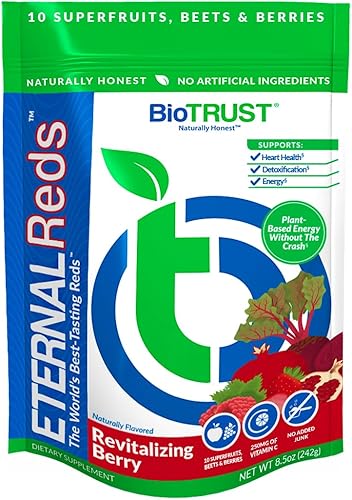 BioTrust Eternal Reds, polvo de superalimentos rojos, soporte para la salud y la circulación del corazón, energía, resistencia, sin azúcar ni