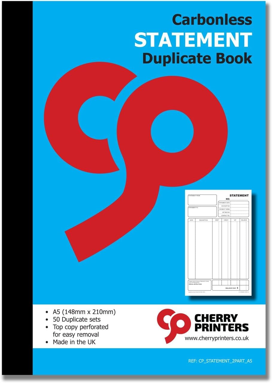 Cherry Printers Carbonless Statement Duplicate Book NCR A5