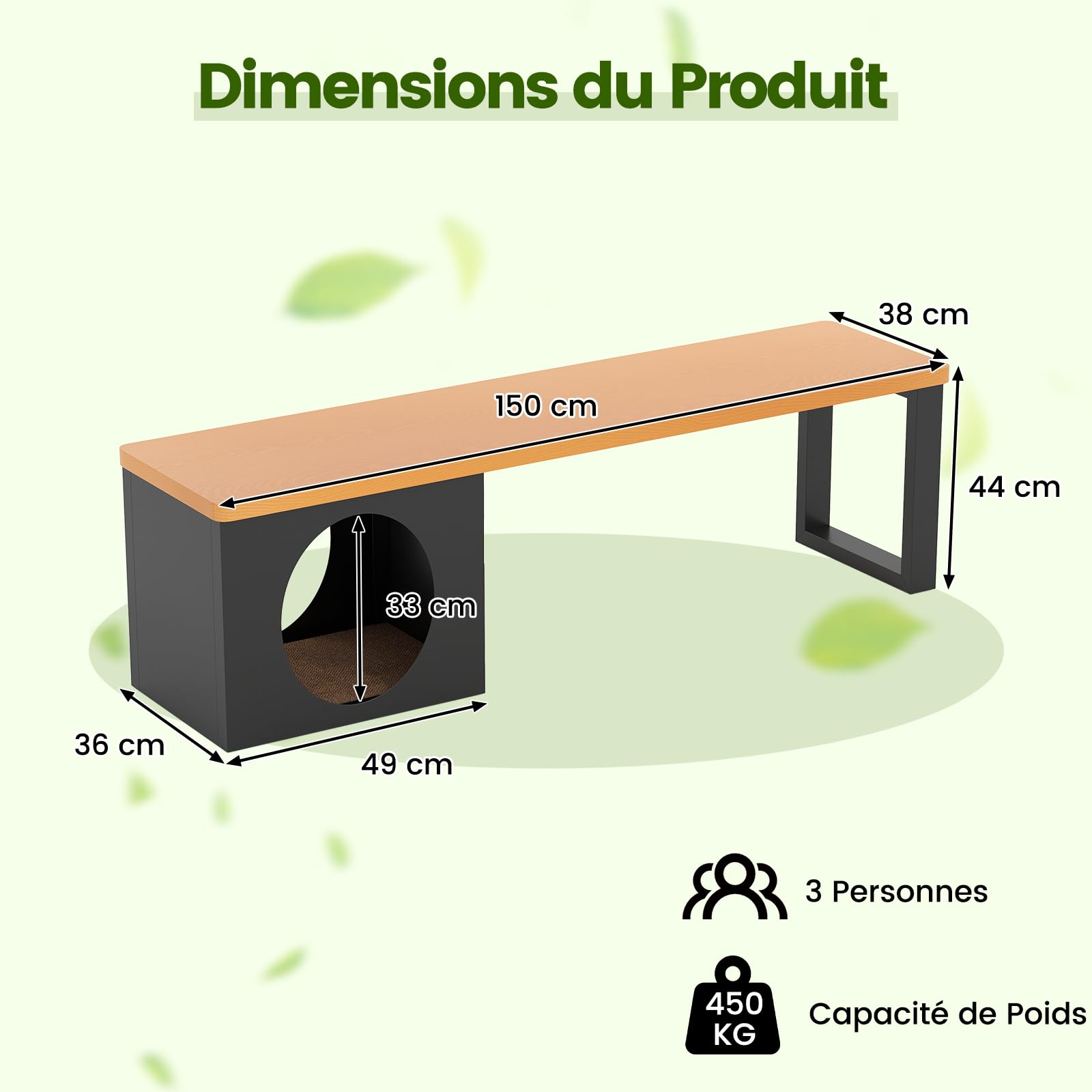 GOPLUS Banc de Jardin Exterieur 3 Personnes avec Grotte Chat Griffoir, 2 Portes, Banc Interieur avec Niche Chat Résistant aux Intempéries sans Dossier, pour Balcon, Entrée, Parc, Charge 450 kg