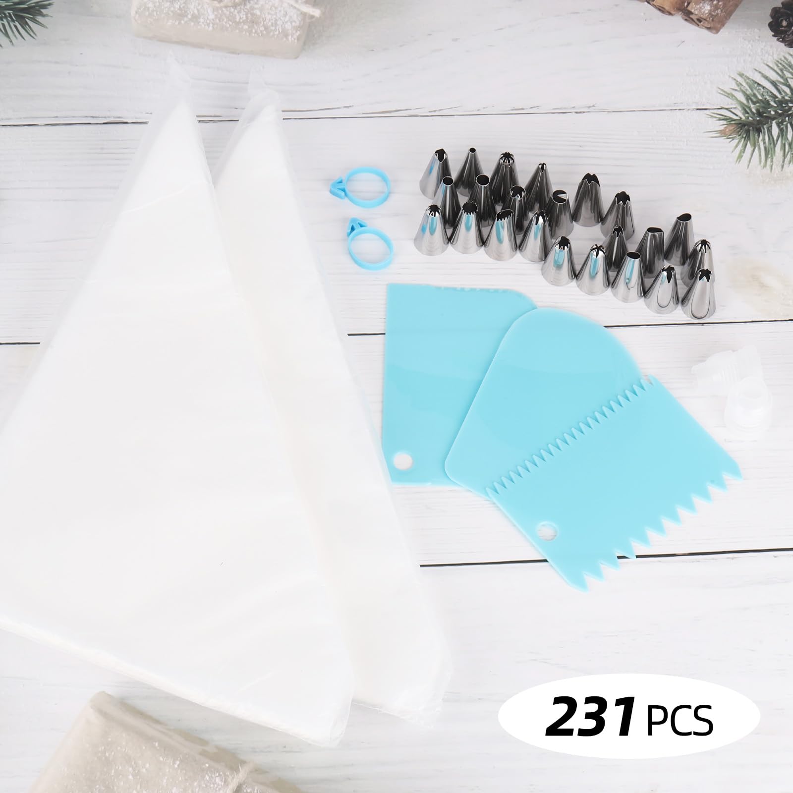 Kit de decoración de pasteles de 231 piezas: 12 pulgadas, 200 bolsas antiestallido y puntas con 24 puntas de glaseado, bolsas de pastelería, raspadores y acopladores para hornear, cupcakes, galletas 6