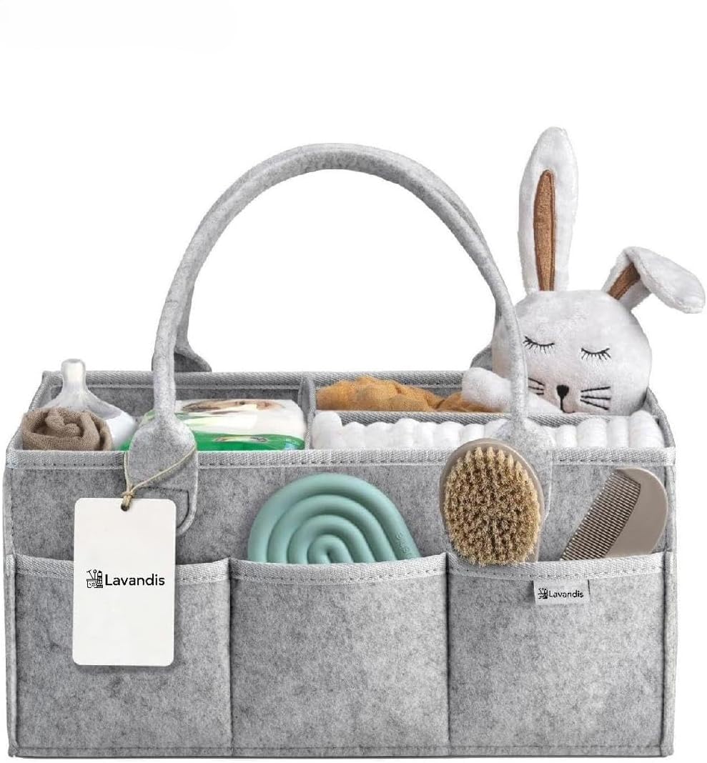 Lavandis Baby Diaper Caddy Organizer – Multi-Purpose Basket for Newborn Essentials, Nursery Storage Box, Maternity Hospital Bag Kit, Sturdy Carry Basket for Baby Registry & Shower Gifts.