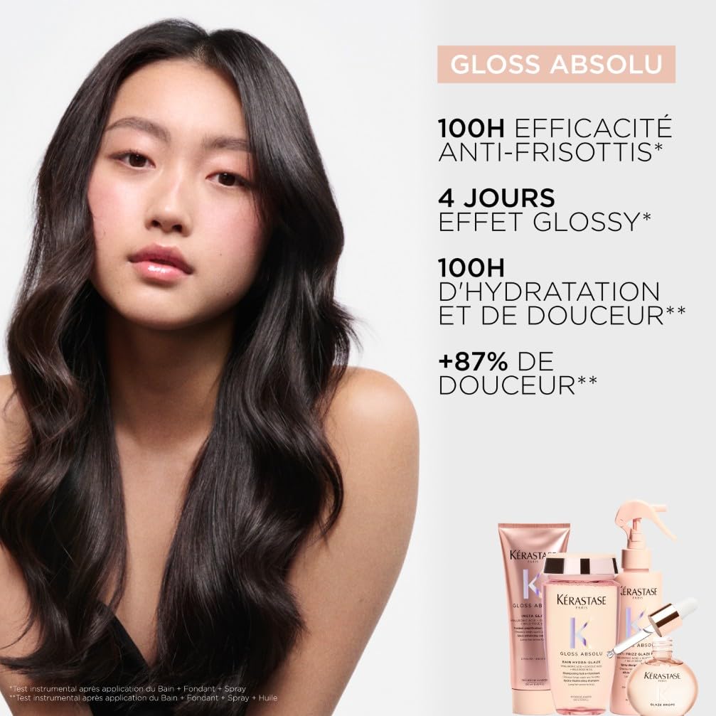 KÉRASTASE Gloss Absolu - Anti-Frizz Glaze Milk - Spray Disciplinant tout-en-1 - Acide Hyaluronique, Acide Glycolique et Rose Sauvage - Cheveux Longs et Sujets aux Frisottis