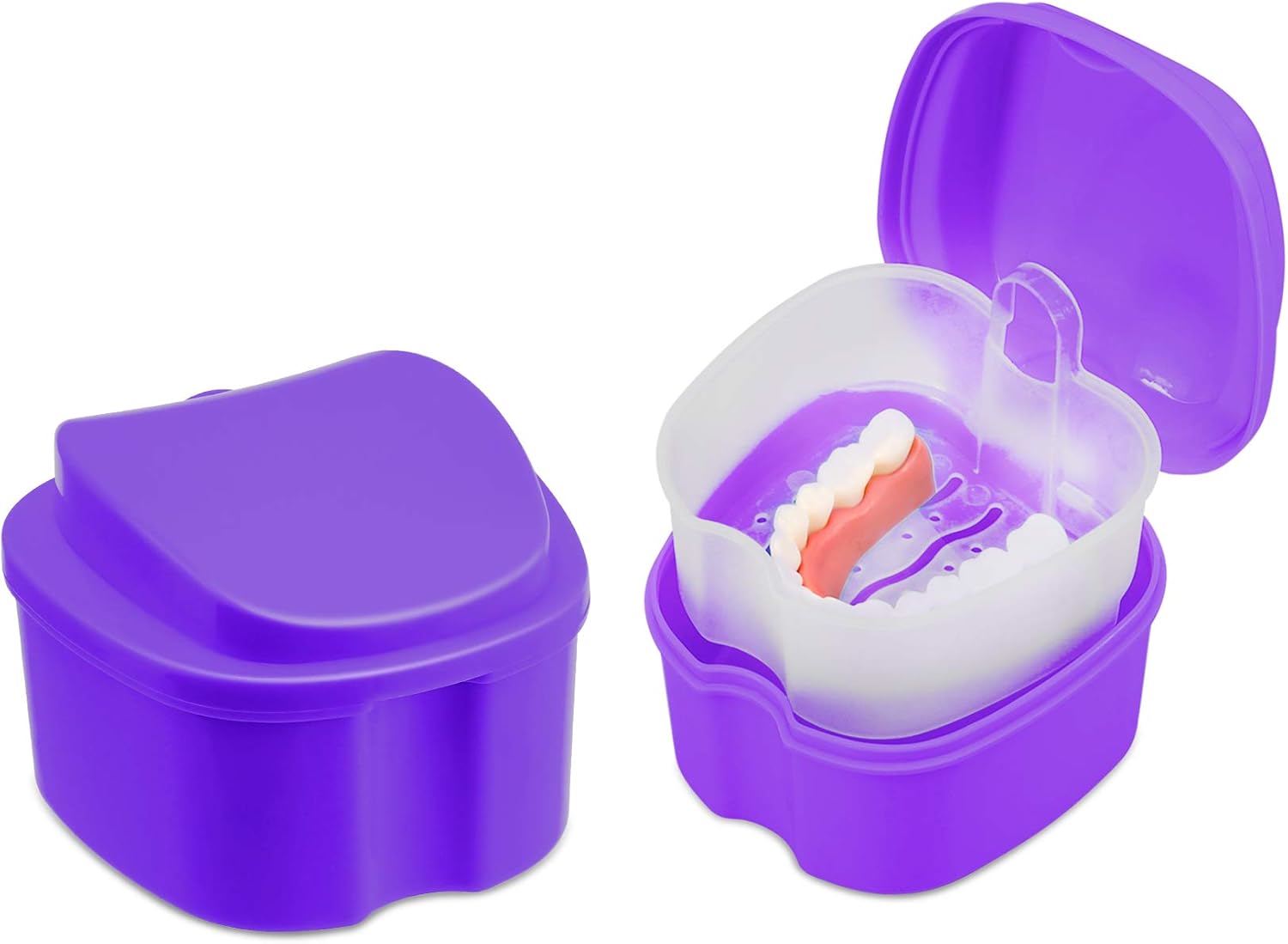 Denture Bath Case, Cleaning Teeth Trays, Partial Denture Storage Box (Purple) BigaMart