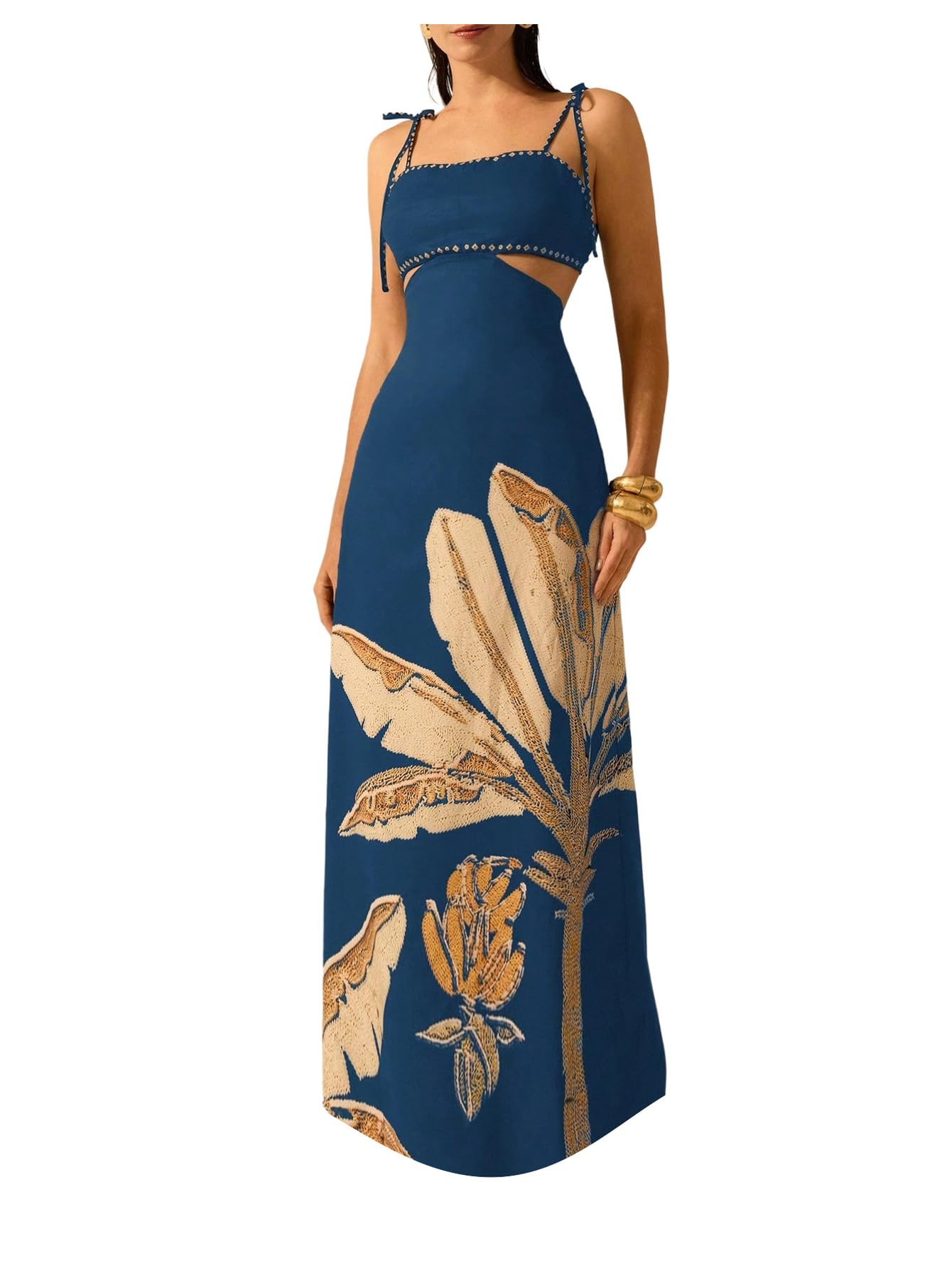 SOLY HUX Women's Summer Maxi Dress Tropical Cut Out Backless Cami Sundress