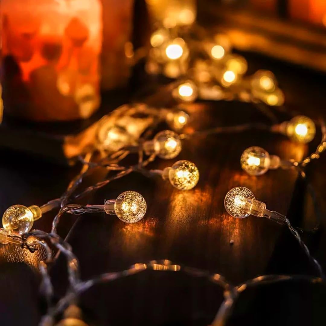 HHMTAKA Indoor Crystal Globe String Fairy Lights Battery Operated 40 Warm White LED 6M LED Globe Fairy String Lights for Indoors,Bedroom,Christmas Decoration