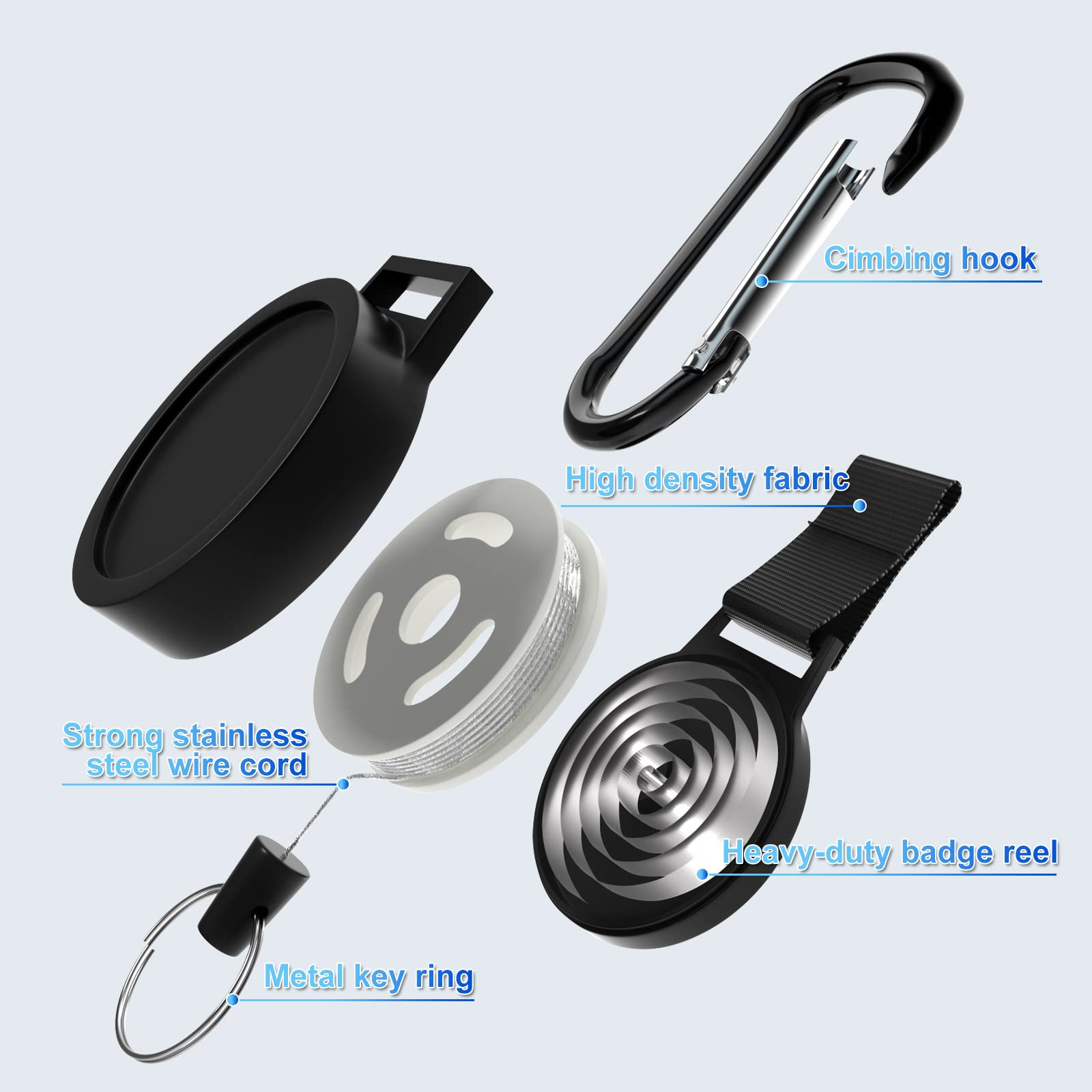BiaoGan Heavy Duty Retractable Badge Reel with Carabiner Holder, Steel Cord, 68cm Length, 7.0 oz (6), Black - Image 2