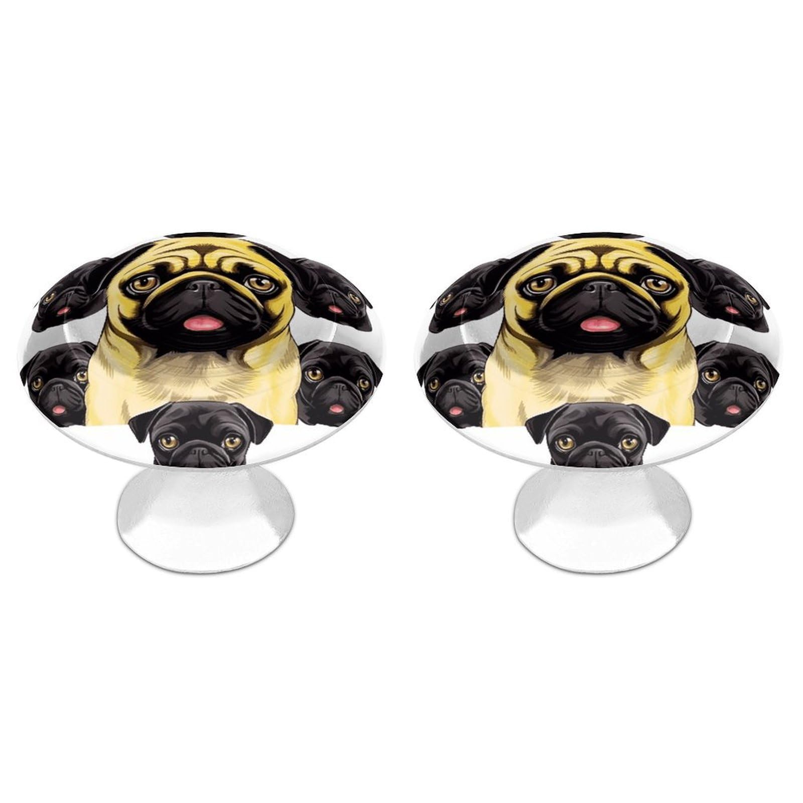 FekiLoot Black Yellow Pug Cabinet Knobs 2 Pack Stainless Steel Round Dresser Drawer Knobs Kitchen Drawer Hardware Dresser Knob Closet Door Pulls Cabinet Handles for Cupboard Drawer Pulls