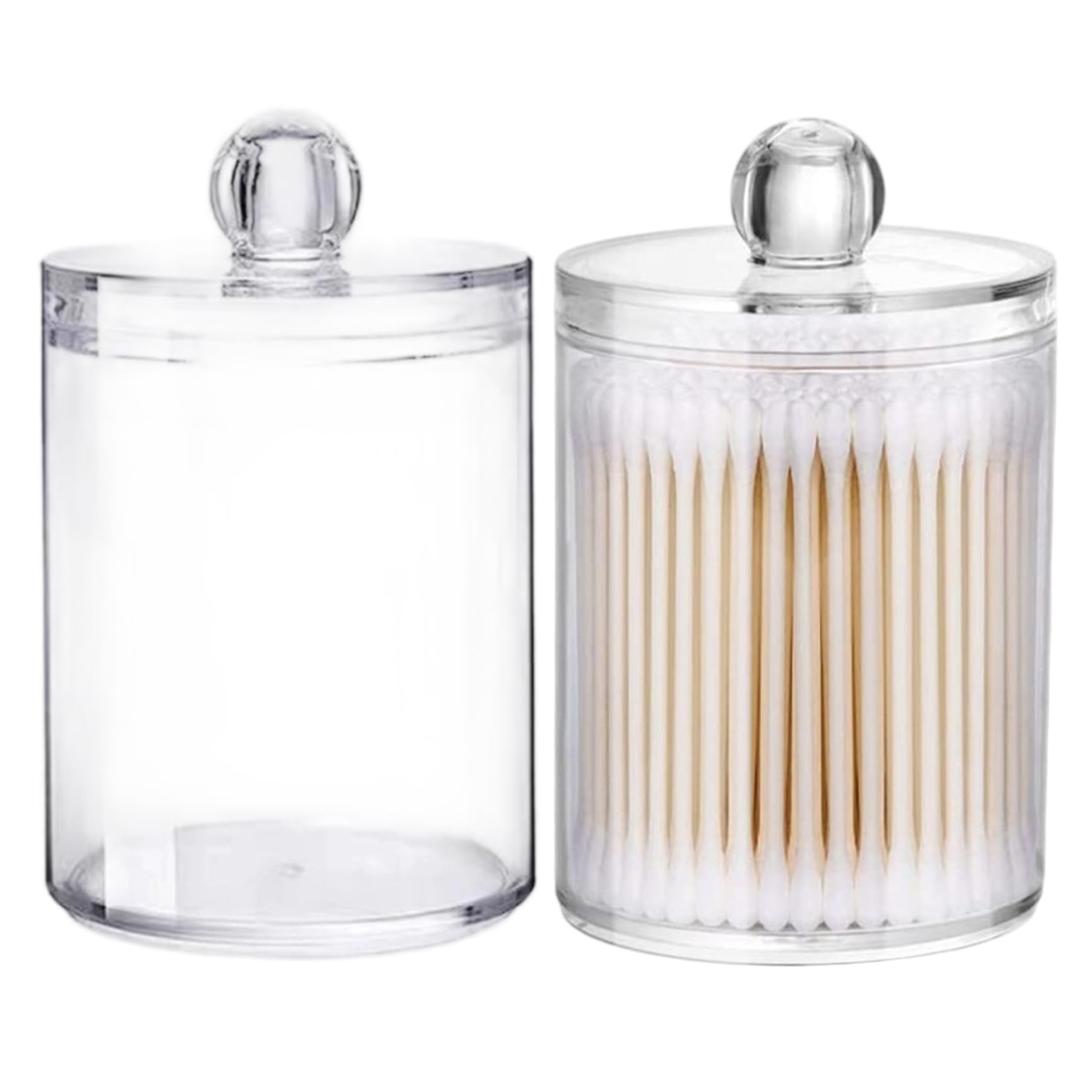 Qtip Dispenser 2PCS Clear Acrylic Cotton Swab Holder with Dustproof Lid Bathroom Organizer Q Tip Container for Vanity