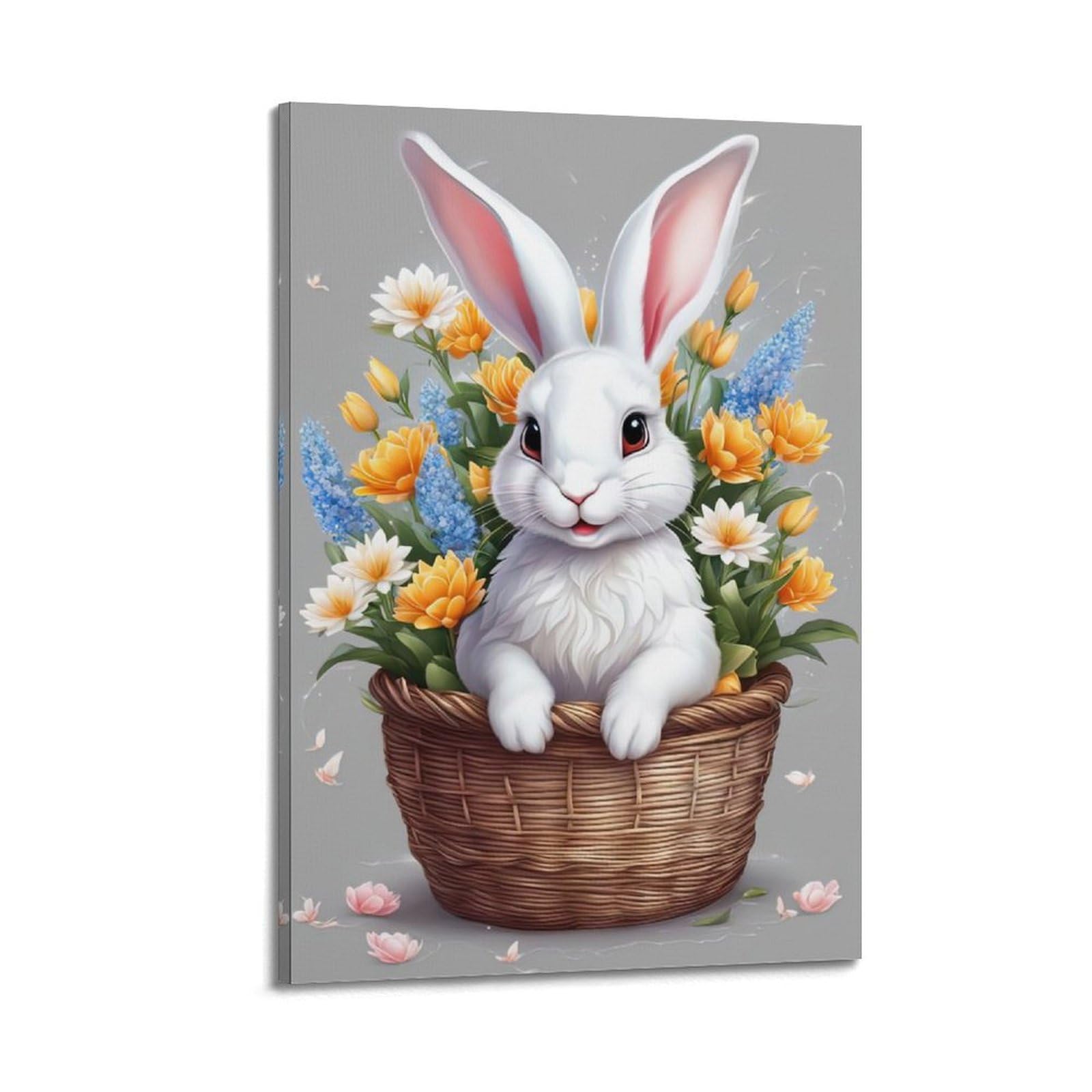 WPHSFX Animal Poster Bunny in The Basket Poster Decorative Painting Canvas Wall Posters And Art Picture Print Modern Family Bedroom Decor Posters 20x30inch(50x75cm)