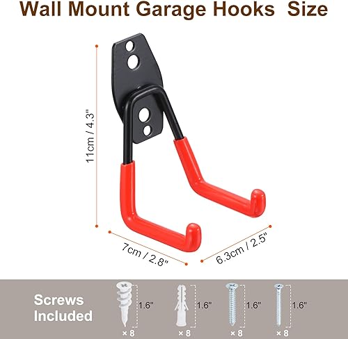 Miniatura 2 de PATIKIL Ganchos de garaje, paquete de 4 ganchos pequeños de montaje en pared para garaje, ganchos de almacenamiento de herramientas, ganchos de