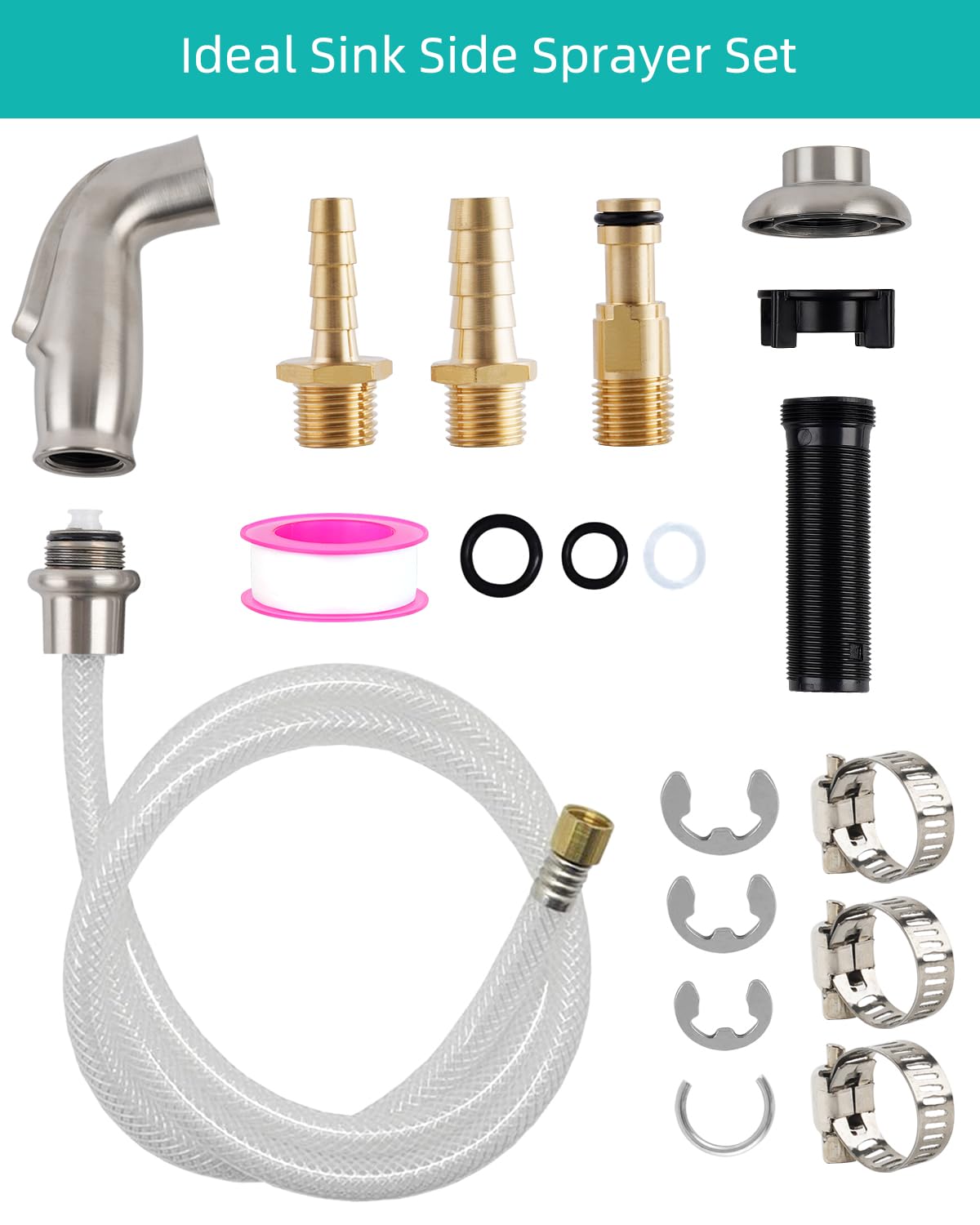 Universal Kitchen Sink Spray Attachment/Hose/Holder Set, Kitchen Side Sprayer Compatible with Moen/Delta Faucet, Kitchen Sink Faucet Sprayer Replacement, Brushed Nickel Finish