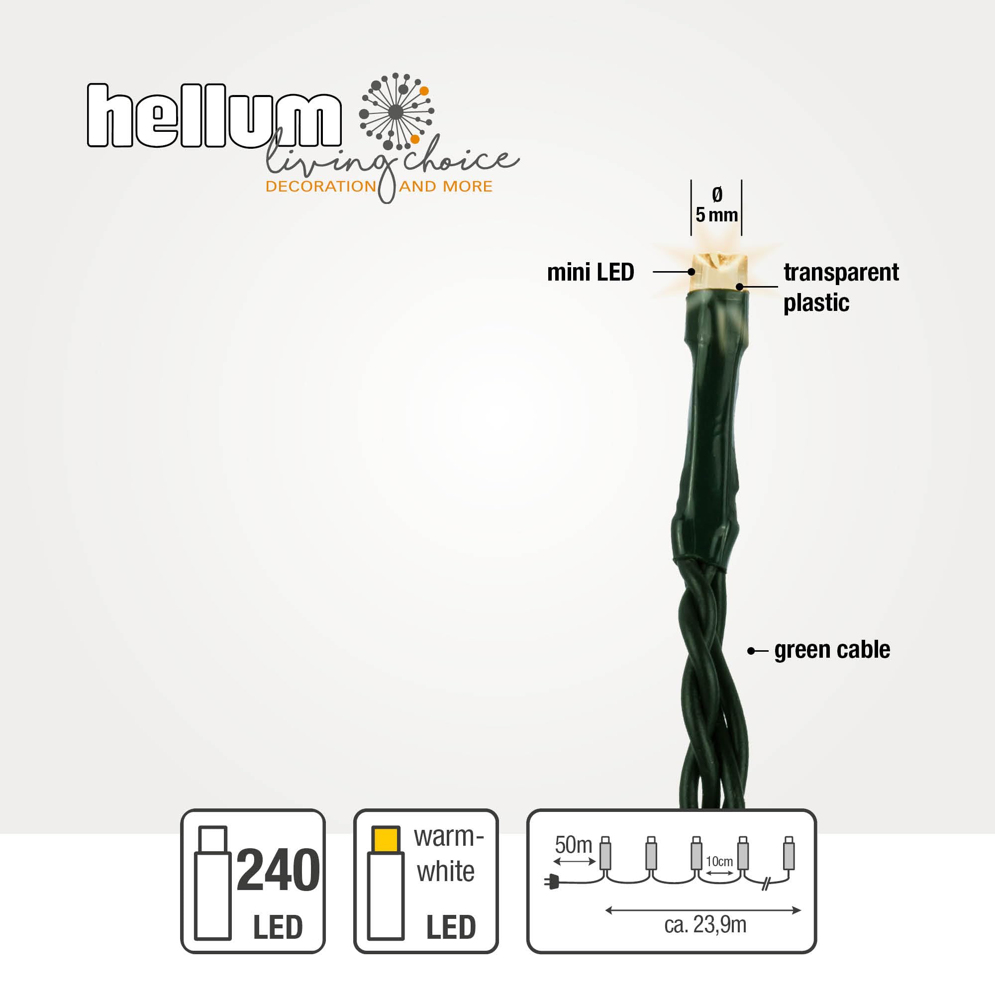 hellum lampki choinkowe LED zewn?trzne lub wewn?trzne I Pilot z wy??cznikiem czasowym I Lampki choinkowe w kolorze ciep?ej bieli I Lampki choinkowe LED z 240 diodami LED <59 lm I 151244