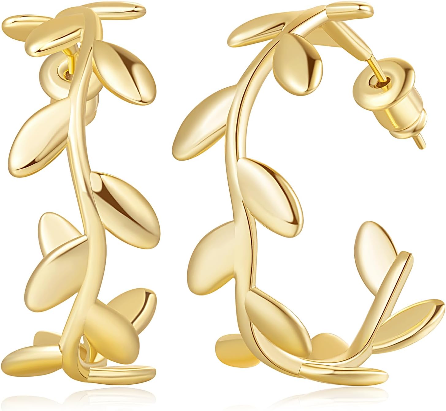 Cossa 14K Gold Hoop Earrings Gold Earrings for Women Olive Branch-Shaped Women’s Hoop Earring Leaf Earring for women Nature-Inspired Jewelry Presents 28mm