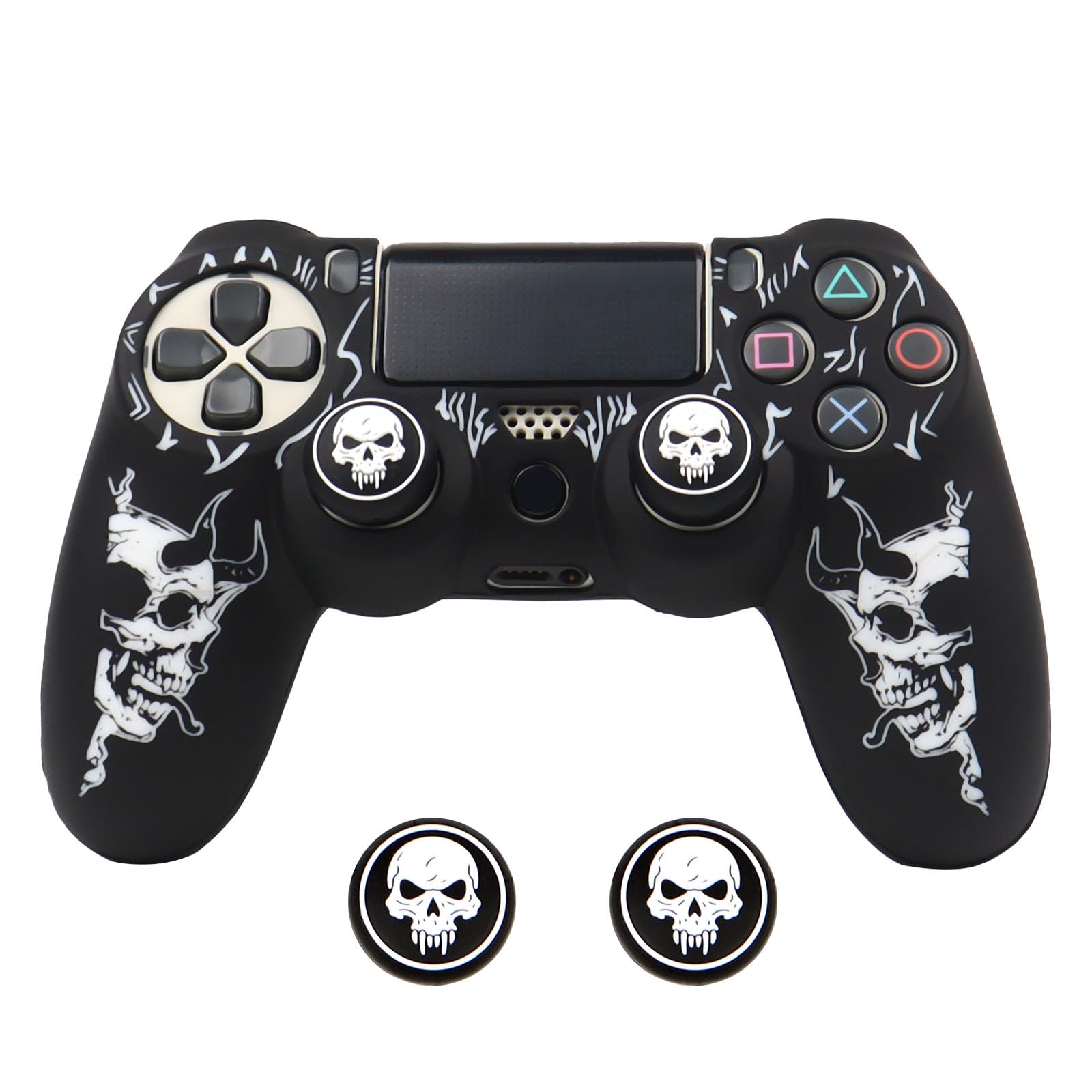 RALAN Horned Skull Head Design Controller Skin Cover with 2 Thumb Grips Compatible with PS4/Playstation 4 Slim/Pro Controller
