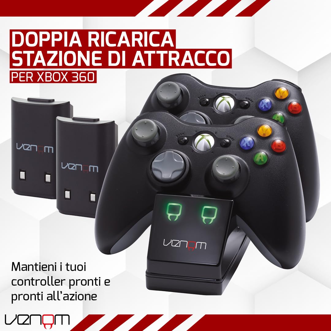 Venom Twin Charging Station Doppio Caricabatterie per Xbox 360, Con 2 x Batteria NiMH