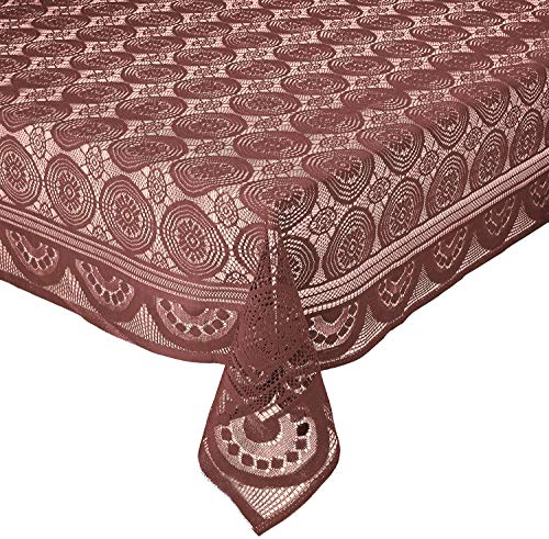 Image of Kuber Industries Circle Design Cotton 6 Seater Dining Table Cover (Brown, CTKTC32649) & Kuber Industries Table Runner|Leaf Design & Soft Leather Material|Size 92 x 32 CM (Gold)