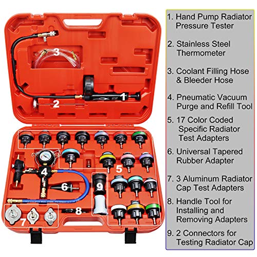 Jifetor Cooling System Vacuum Purge Radiator Coolant Refill Tool Kit Universal Automotive Water Tank Pneumatic Vacuum Antifreeze Change Filler Set With Adapter Case Hose For Car Suv Truck #TOP1