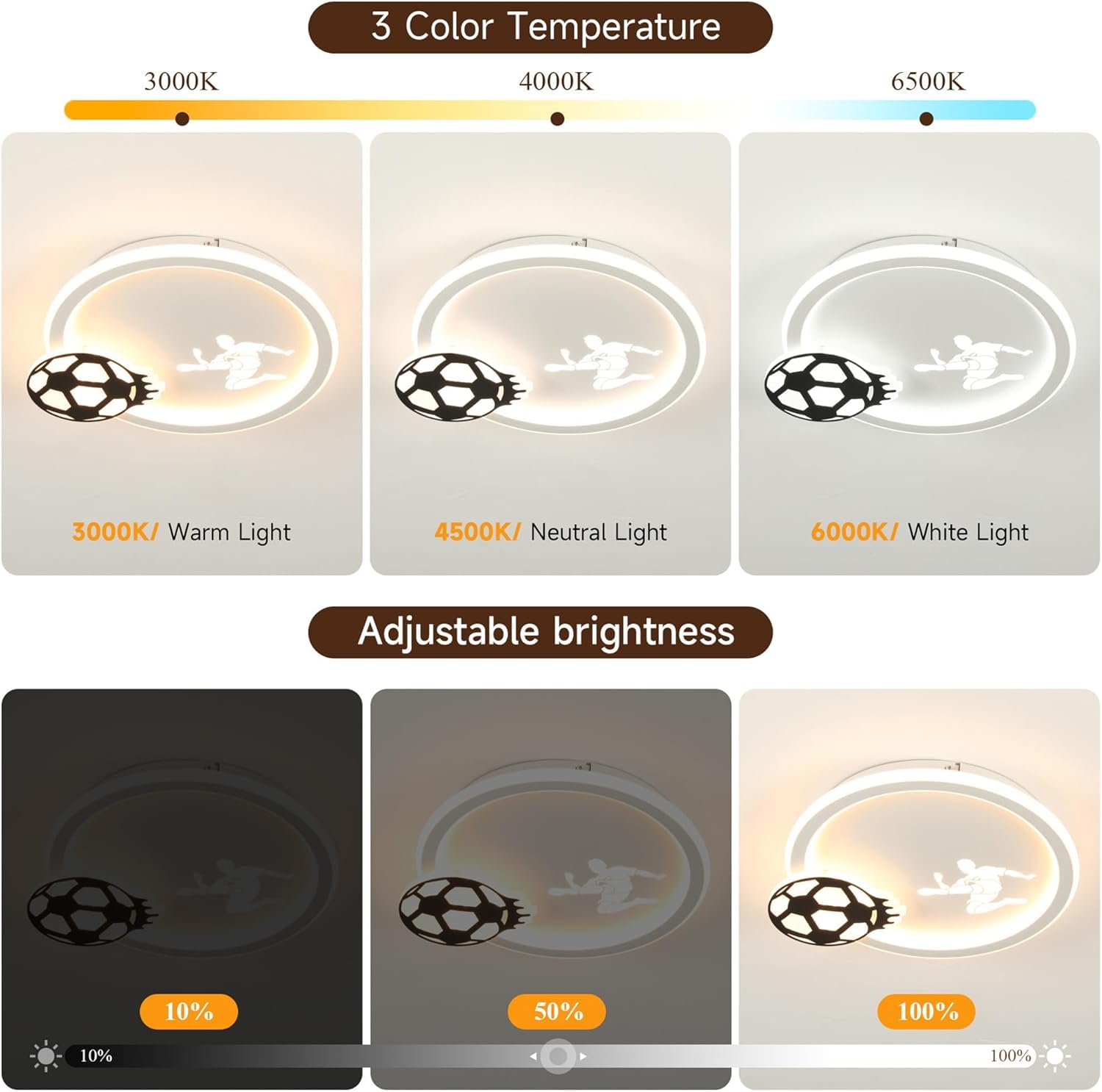 EASY EAGLE Lampadario Cameretta Bambina, 46CM Dimmerabile 3000k-6000k Plafoniera Led Soffitto Calcio, Lampade a Soffitto Cameretta Bambina Ragazzi per Camera da Letto, Soggiorno