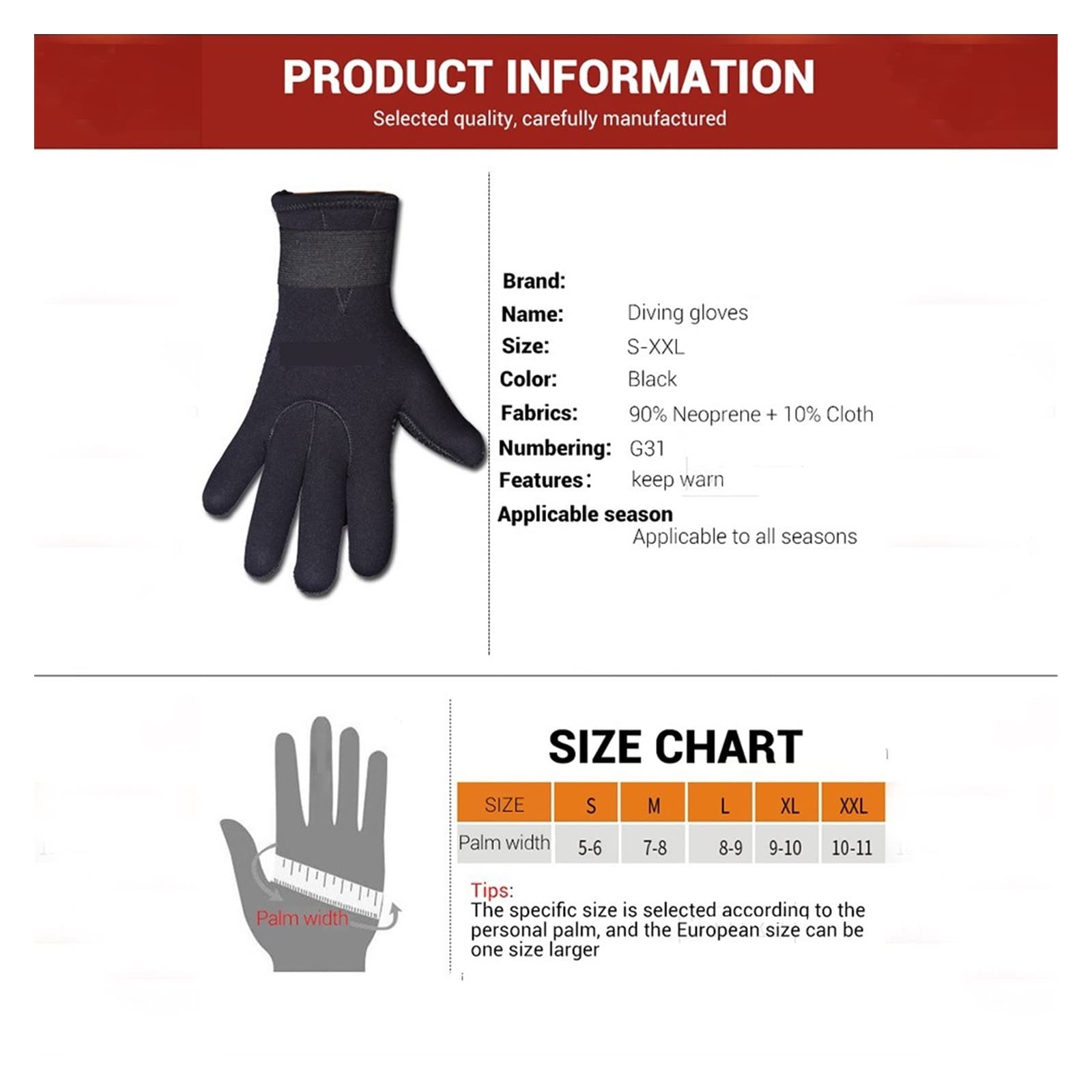 Guanti da sub 3 mm, pinne nuoto, guanti immersione, surf, kitesurf, windsurf, pesca, attrezzatura subacquea