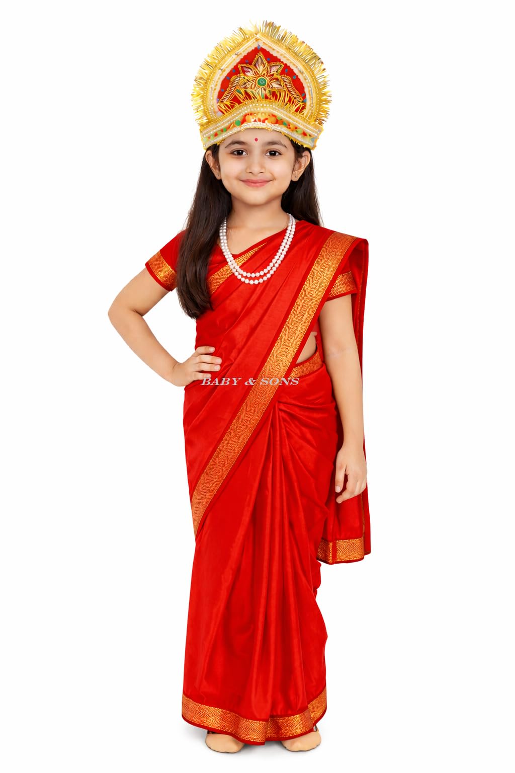 Devi Saree Costumes for Girls With Jewellery | Durga, Godess Saraswati, Mata Laxmi, Sita, Meera Bai Dress With Accessories | Ready to Wear Saree For Girls Kids-picture-18