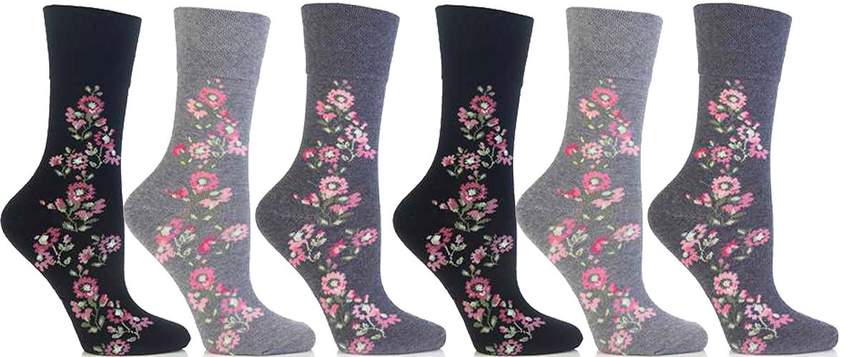 Get Top Marketing Women's D. Assorted Floral Non Elastic, Gentle Grip, Diabetic Socks, Various Designs/Colours, Uk Size 4-8 (12 Pair Pack, )