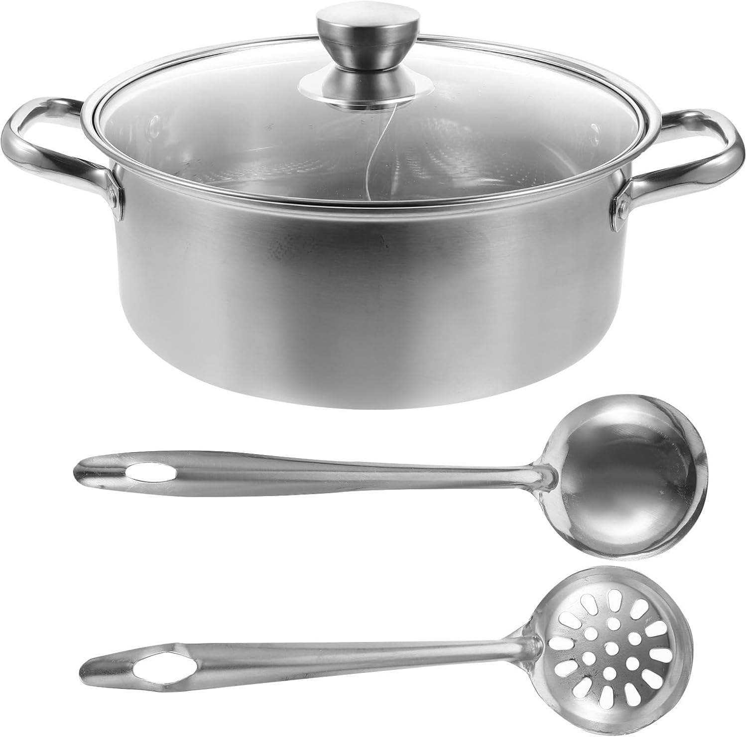 Garneck 304 Stainless Steel Dual Hot Pot with Handles 28cm Single Bottom Stockpot for Household Kitchenware and Soup Cooking with Lid