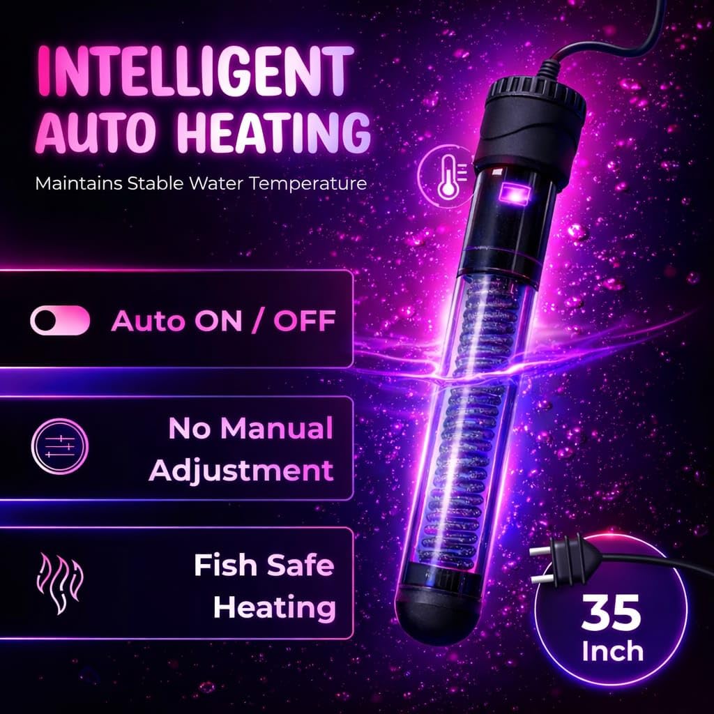 25iW Intelligent Aquarium Heater Glass with Plastic Protective Guard, Automatic Temperature Control, IP68 Waterproof Quartz Heater for Fish Tanks (HEAT-25-WATT) 1