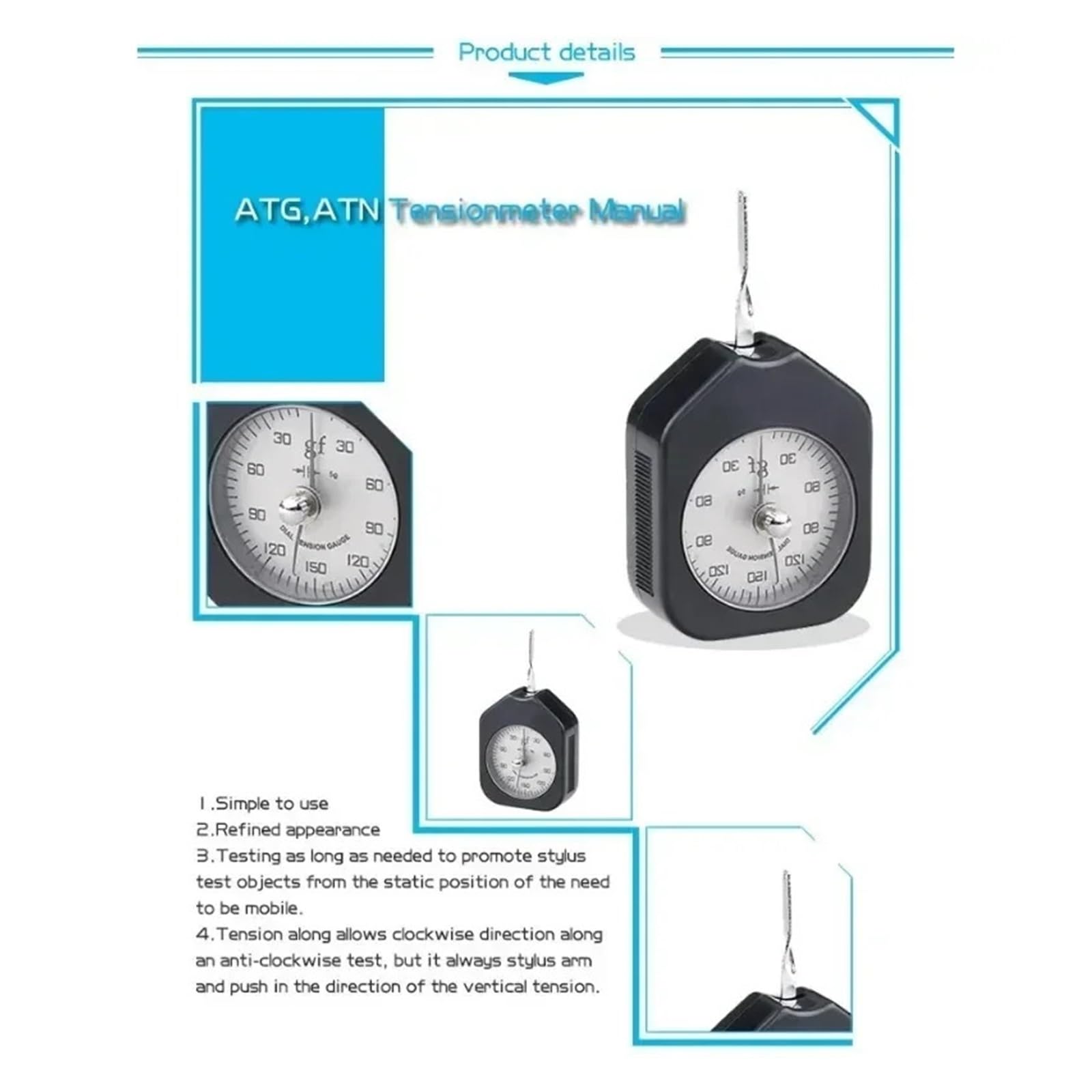 Medidor de tensión Digital ATG, medidor fuerza gramo con dial ortodoncia, tesionómetro ATN for electrónica contacto/precisión(ATG-300-2)