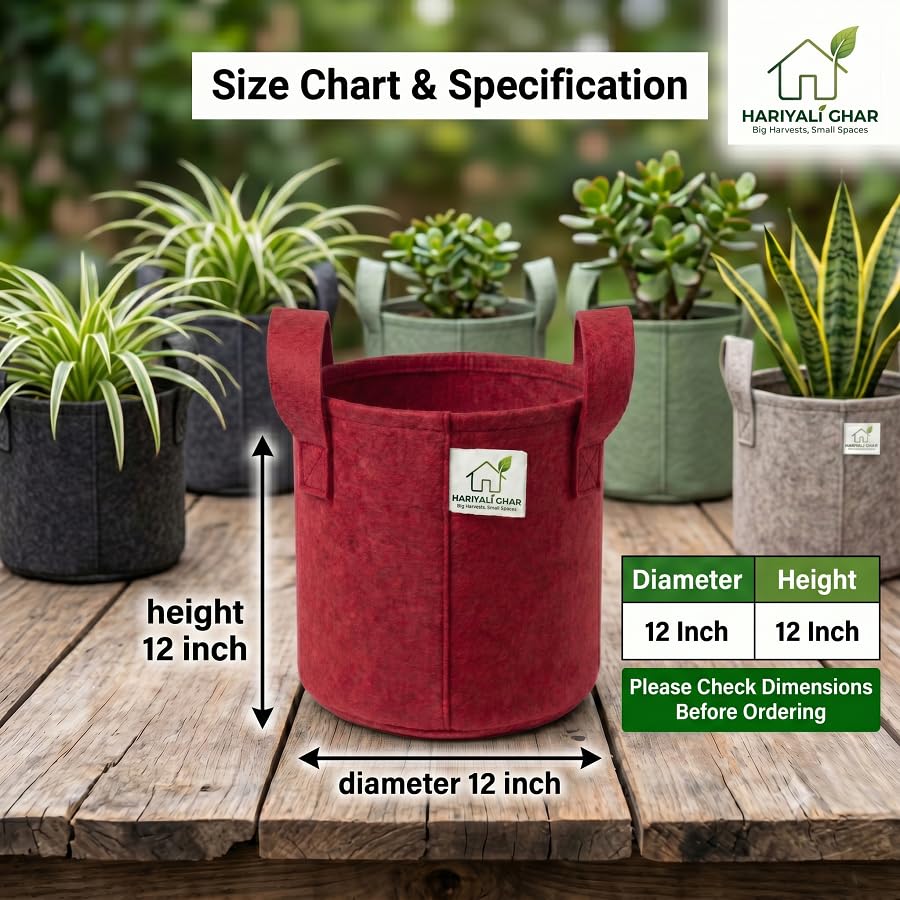 Image of 400 GSM Geo Fabric Round Grow Bags 12x12 Inch with Handle, Red Planting Bags for Terrace and Kitchen Gardening Pack of 1