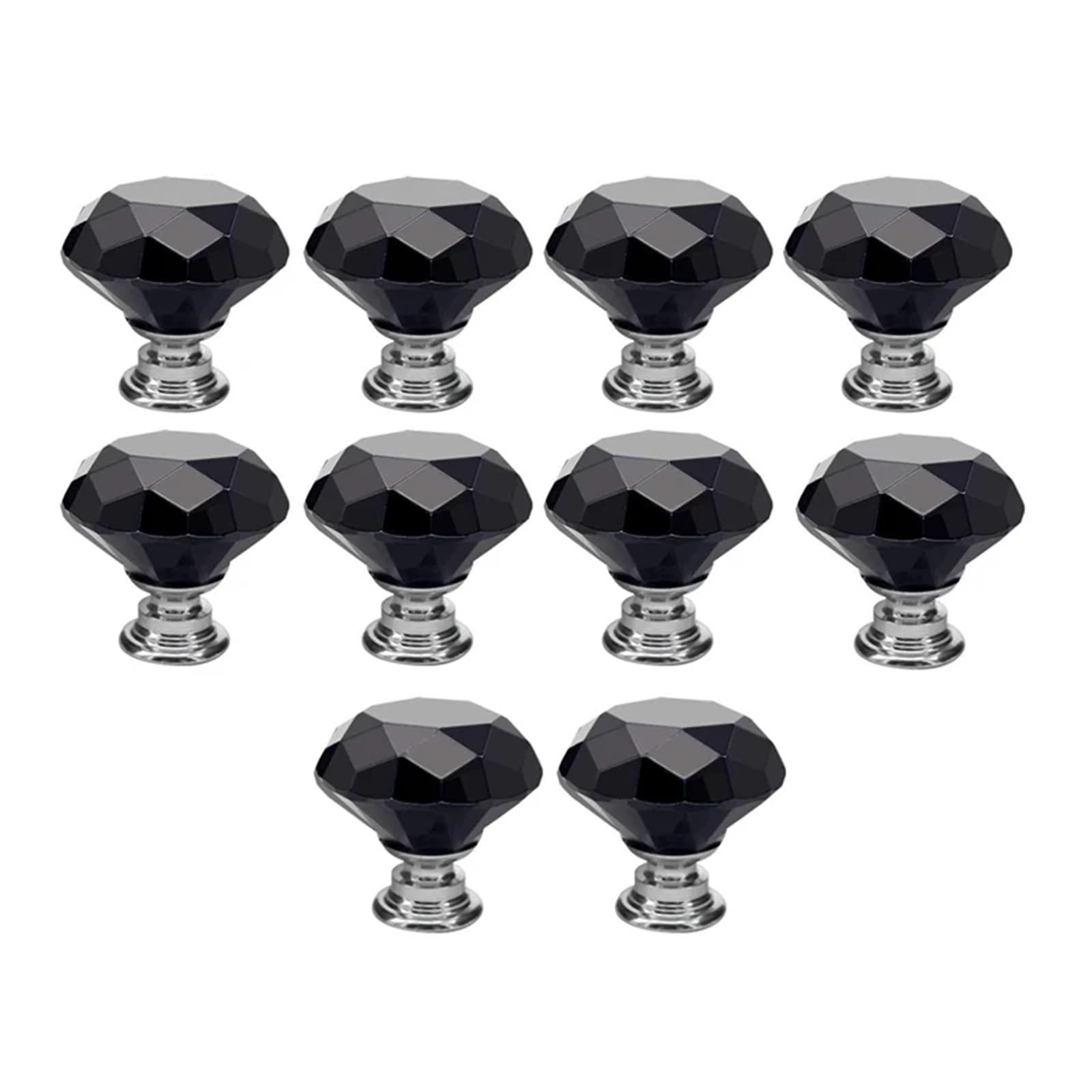 MWAHJU Black 10Pcs 30mm Crystal Glass Cabinet Knobs for Cupboard
