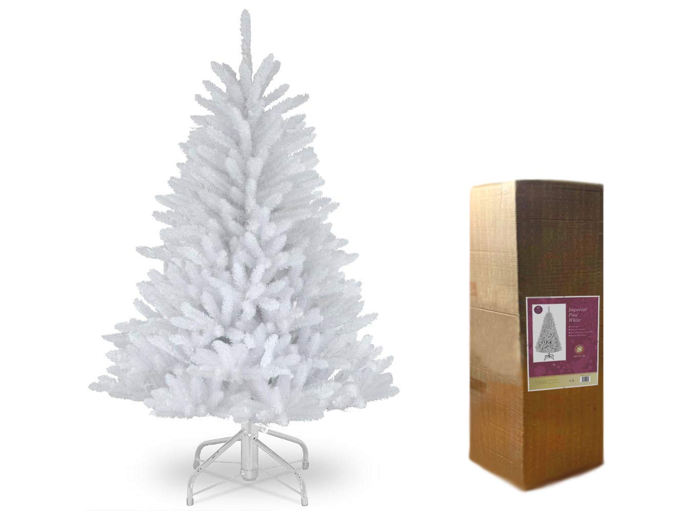 6ft/1.8m Snow White Bushy Imperial Pine Artificial Deluxe Christmas Tree Hinged Branches 730 Pencil Point Tips with Metal Stand Xmas Home Decorations