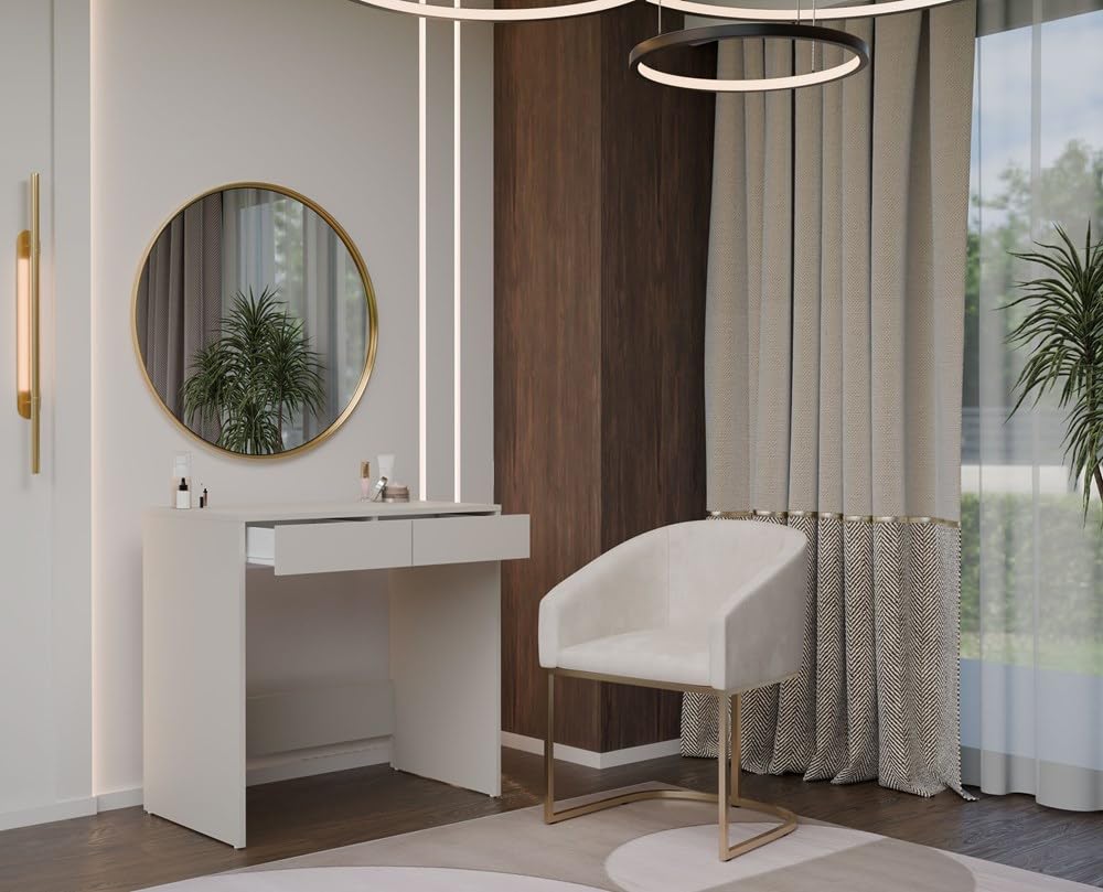 CDF Scrivania Con Due Cassetti Kaschmir Beige Moderna Compatta Per Camera Da Letto Ufficio E Studio Con Frontali Scanalati Design Minimalista Funzionale 50x81x80 cm Pannello