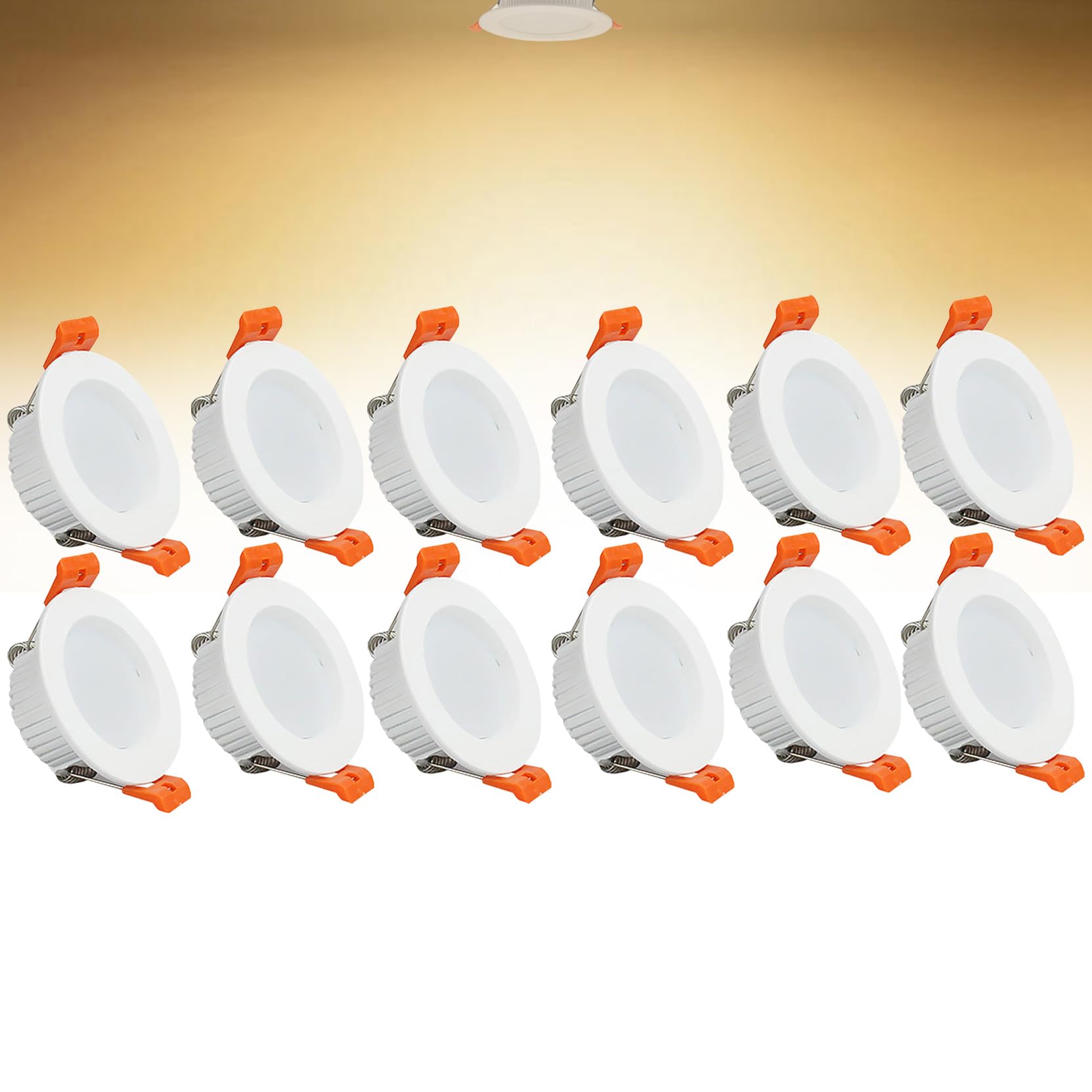 Syibelters 3W LED Recessed Ceiling Spotlights, 3000K Warm White Ultra Slim Panel Light, Cut Φ50-55mm, AC110-240V Round Downlights for Living Room Office, 12 Pack