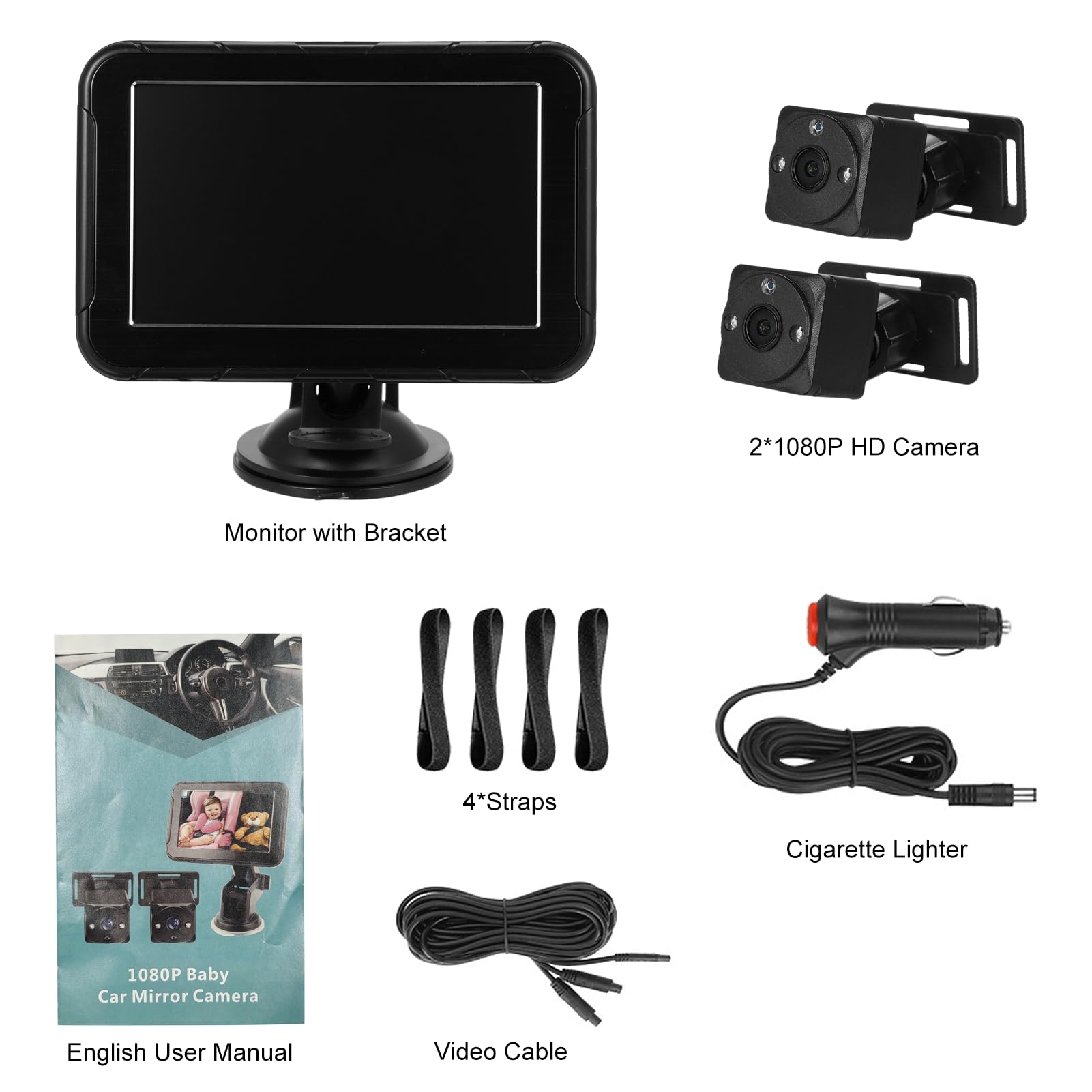 Cámara para Asiento de Coche para Bebés, Doble Canal, Pantalla de Visión Nocturna 1080P 5 Pulgadas, Gran Angular Asiento Orientado hacia Atrás, Monitor Seguridad Niños