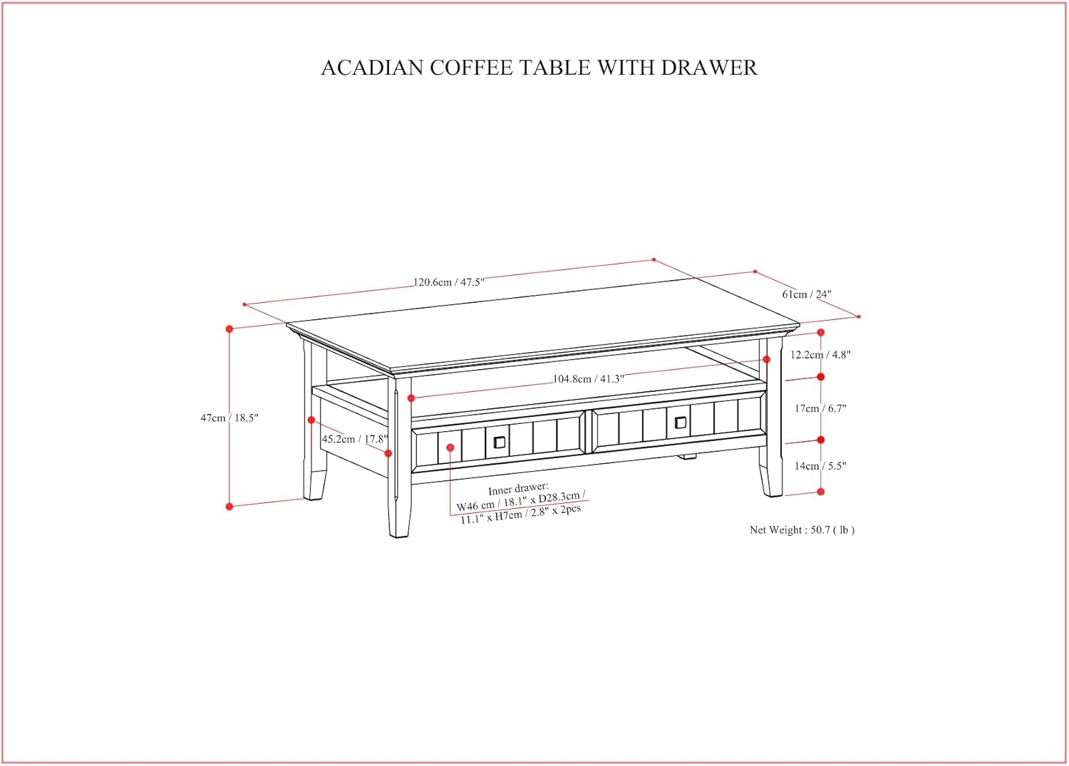 Brunette Brown Rectangular Wood Coffee Table with Storage